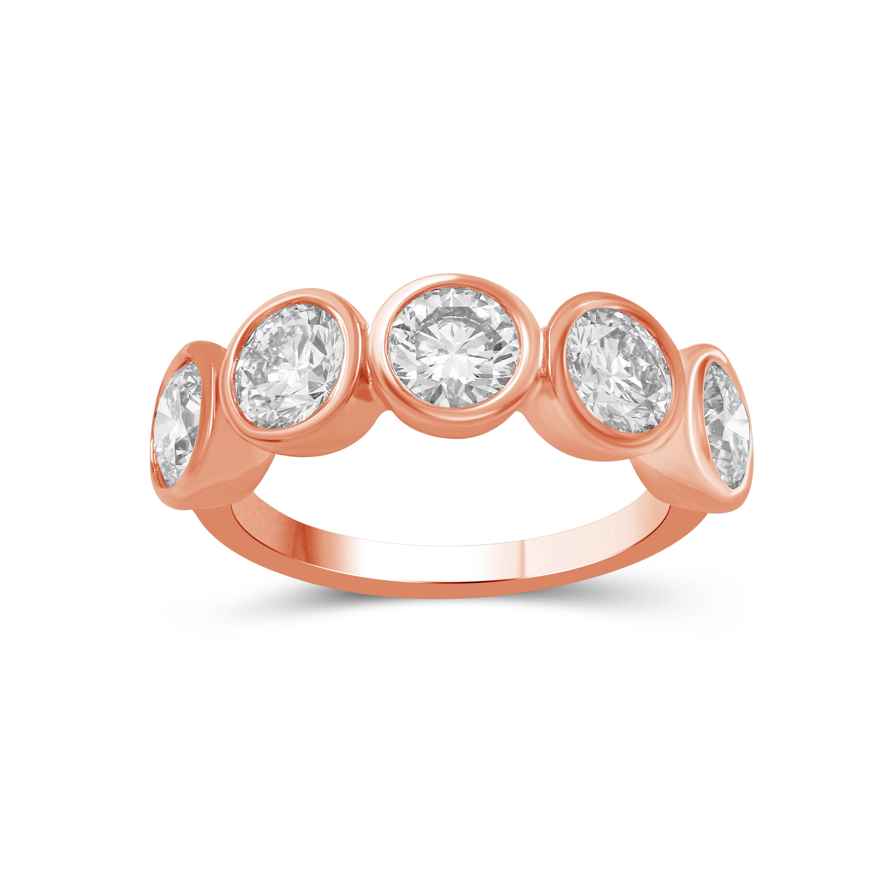 3.00 Carat T.W. Round-cut Lab Grown Diamond (F/VS+) 14K Gold Bezel Set 5 Stone Band Ring