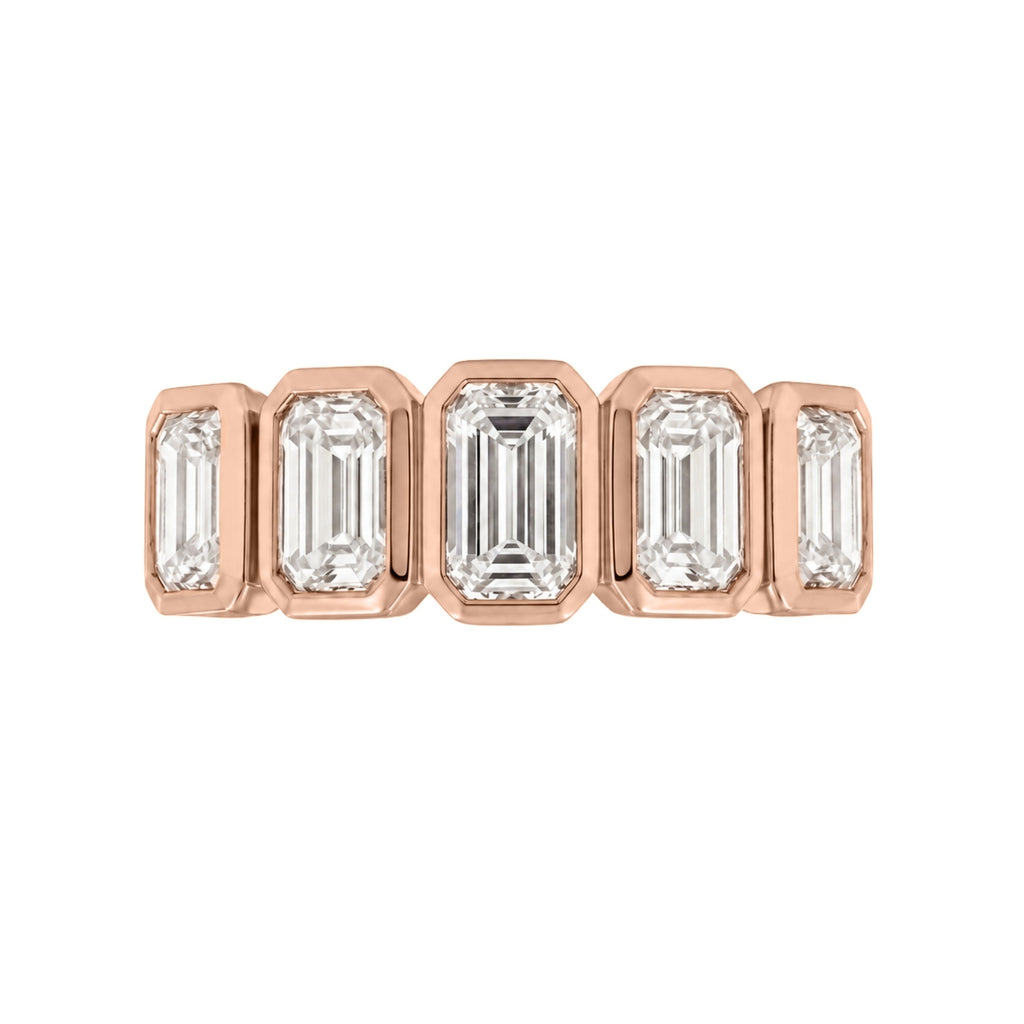 3.00 Carat T.W. Emerald-cut Lab Grown Diamond (F/VS+) 14K Gold Bezel Set 5 Stone Band Ring