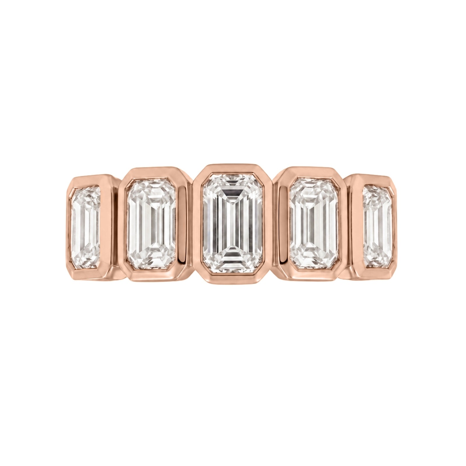 3.00 Carat T.W. Emerald-cut Lab Grown Diamond (F/VS+) 14K Gold Bezel Set 5 Stone Band Ring