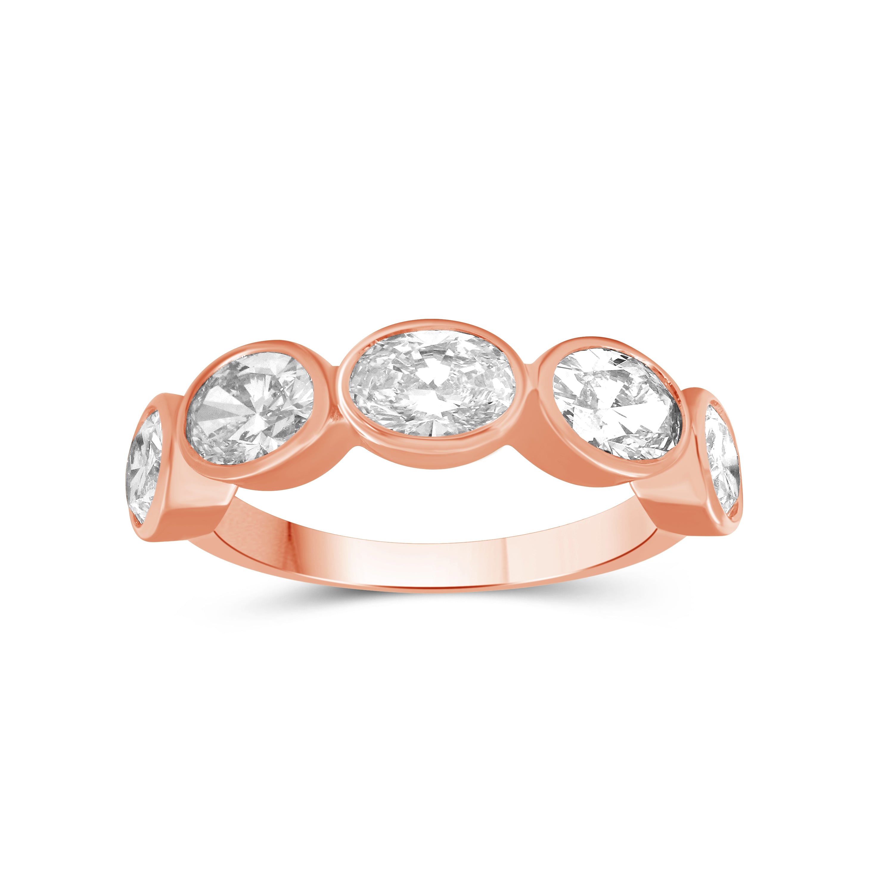 3.00 Carat T.W. Oval-cut Lab Grown Diamond (F/VS+) 14K Gold Bezel Set 5 Stone Band Ring