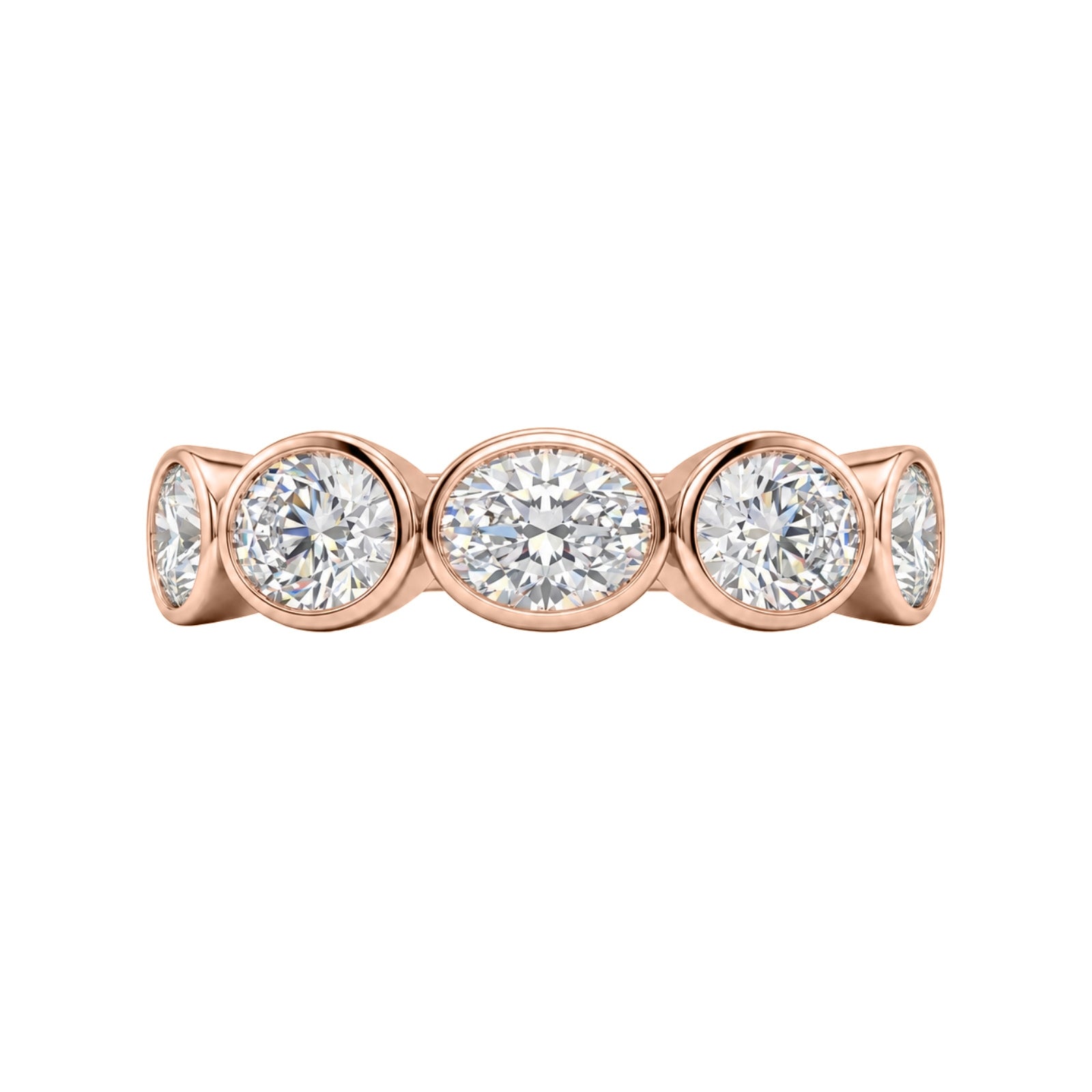 3.00 Carat T.W. Oval-cut Lab Grown Diamond (F/VS+) 14K Gold Bezel Set 5 Stone Band Ring