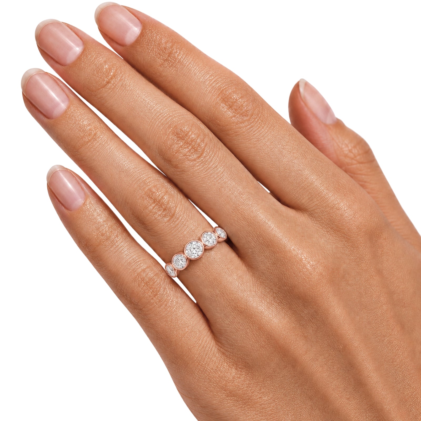 3.00 Carat T.W. Oval-cut Lab Grown Diamond (F/VS+) 14K Gold Bezel Set 5 Stone Band Ring