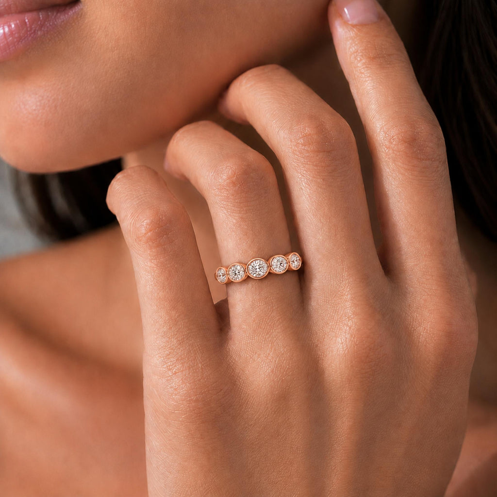 Diamonair 5 Stone Bezel Ring set - Lab Grown Diamond 14K Gold 5 Stone Bezel Ring