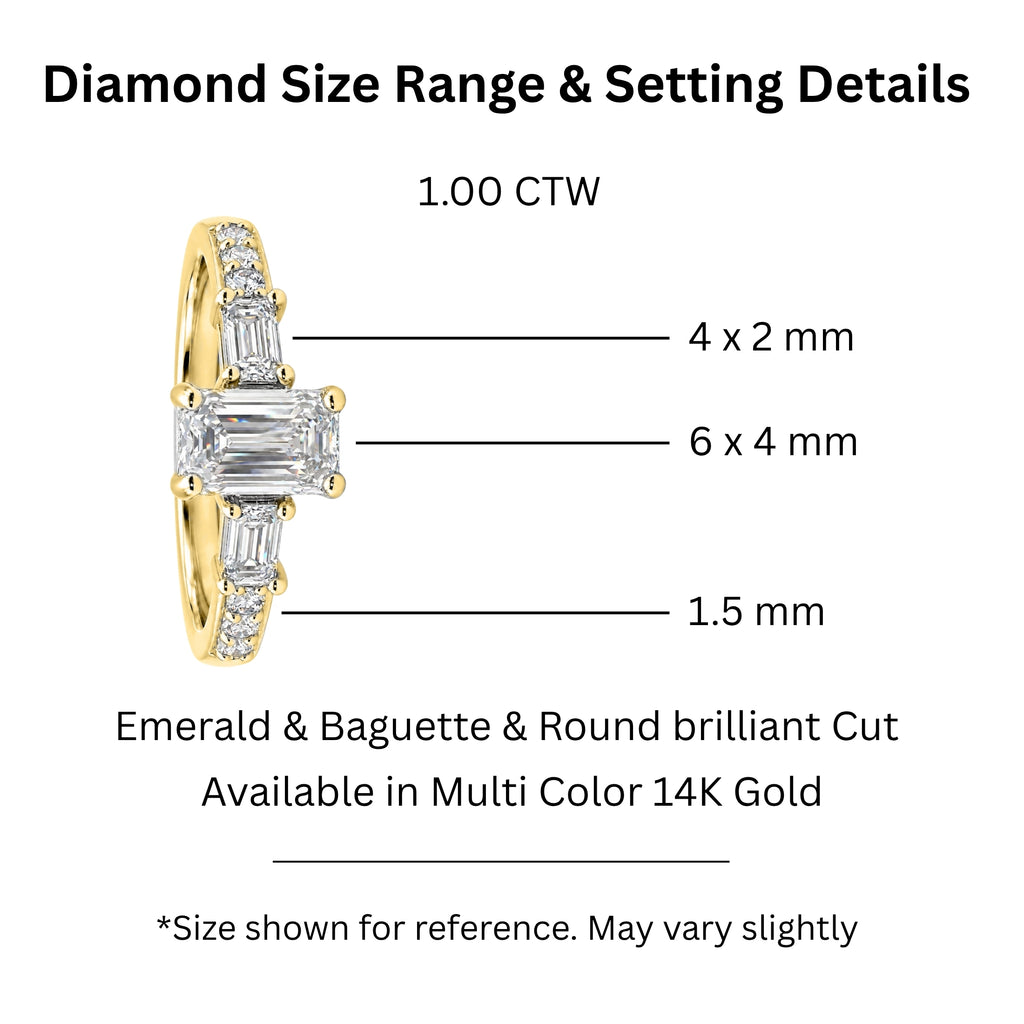 1.00 Carat T.W. Baguette, Emerald and Round-cut Lab Grown Diamond (F/VS+) 14K Gold Fashion Ring