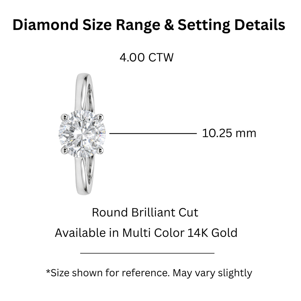 1.00-6.00 Carat T.W. Round-cut IGI Certified Lab Grown Diamond (F/VS+) 14K Gold Solitaire Ring