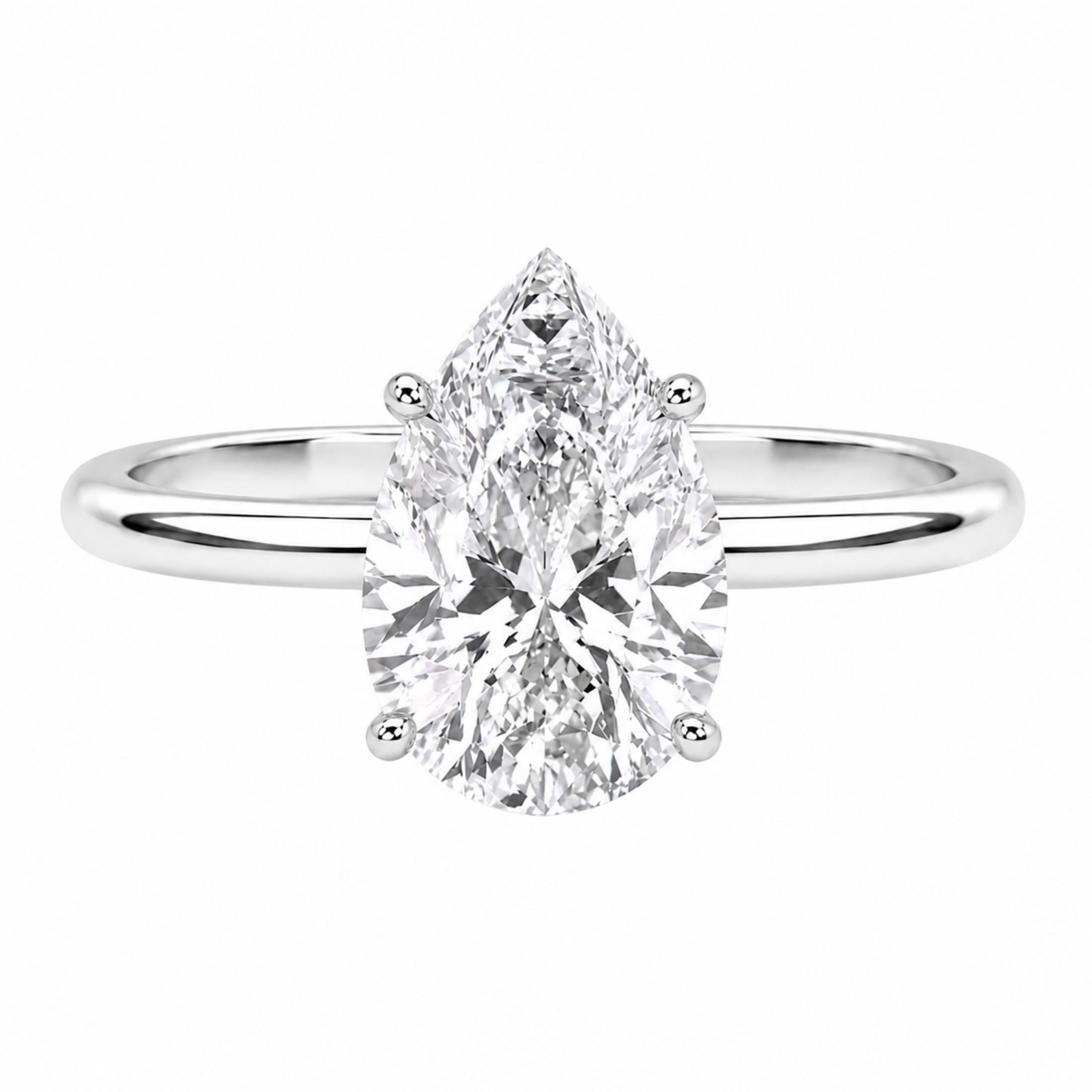 1.00-6.00 Carat T.W. Pear-cut IGI Certified Lab Grown Diamond (F/VS) 14K Gold Solitaire Ring - Assorted Colors, Sizes & Carat