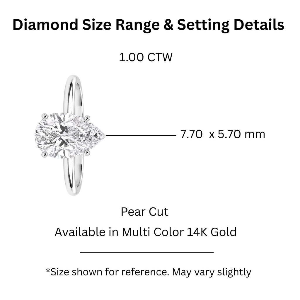 1.00-6.00 Carat T.W. Pear-cut IGI Certified Lab Grown Diamond (F/VS) 14K Gold Solitaire Ring - Assorted Colors, Sizes & Carat