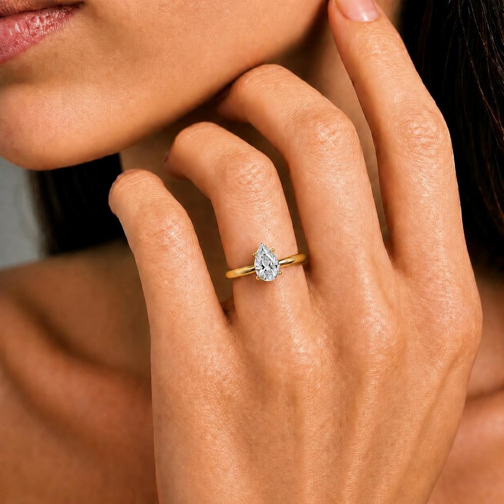 1.00-6.00 Carat T.W. Pear-cut IGI Certified Lab Grown Diamond (F/VS) 14K Gold Solitaire Ring - Assorted Colors, Sizes & Carat