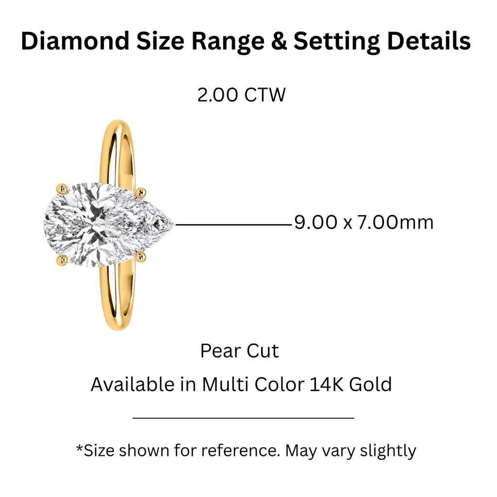 1.00-6.00 Carat T.W. Pear-cut IGI Certified Lab Grown Diamond (F/VS) 14K Gold Solitaire Ring - Assorted Colors, Sizes & Carat