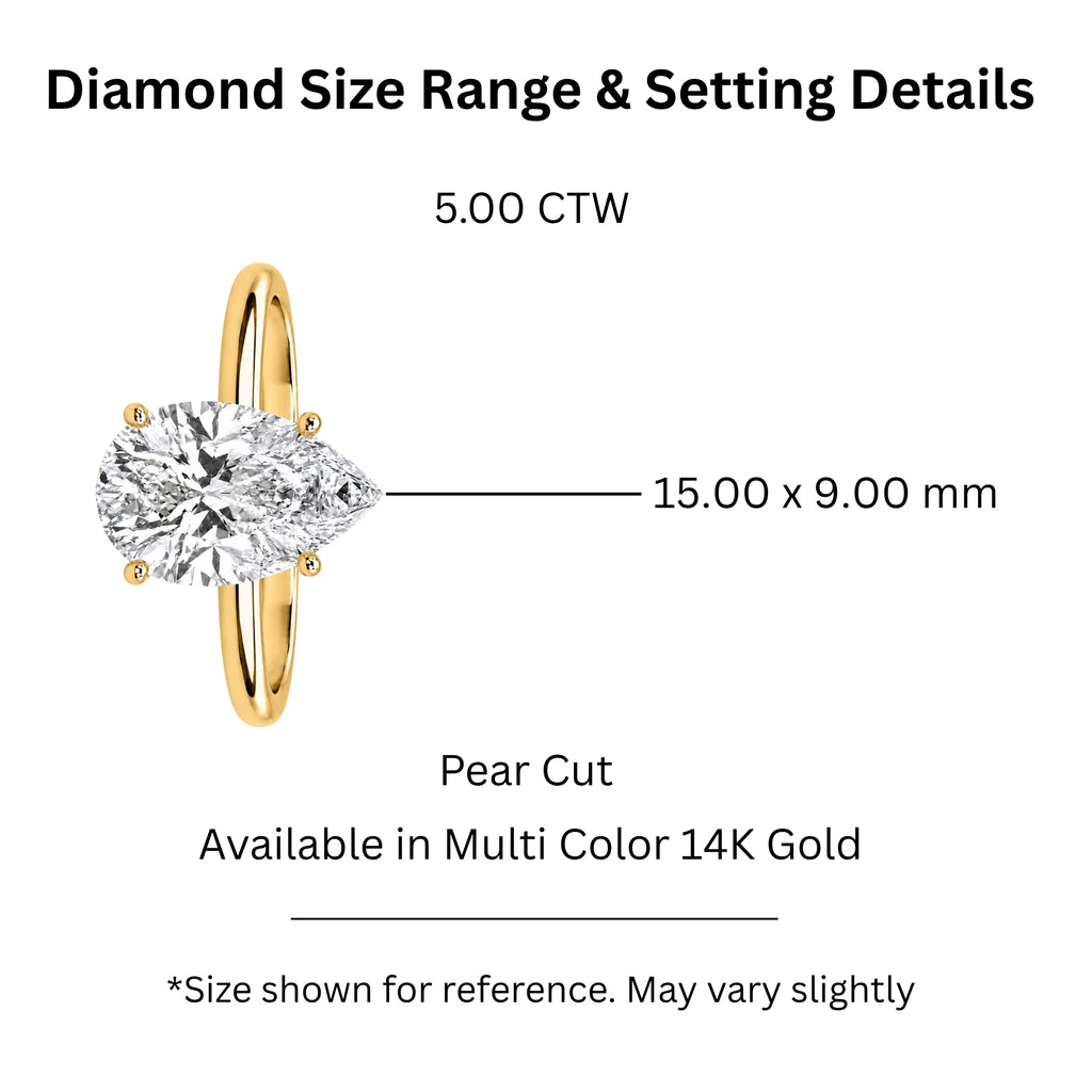 1.00-6.00 Carat T.W. Pear-cut IGI Certified Lab Grown Diamond (F/VS) 14K Gold Solitaire Ring - Assorted Colors, Sizes & Carat