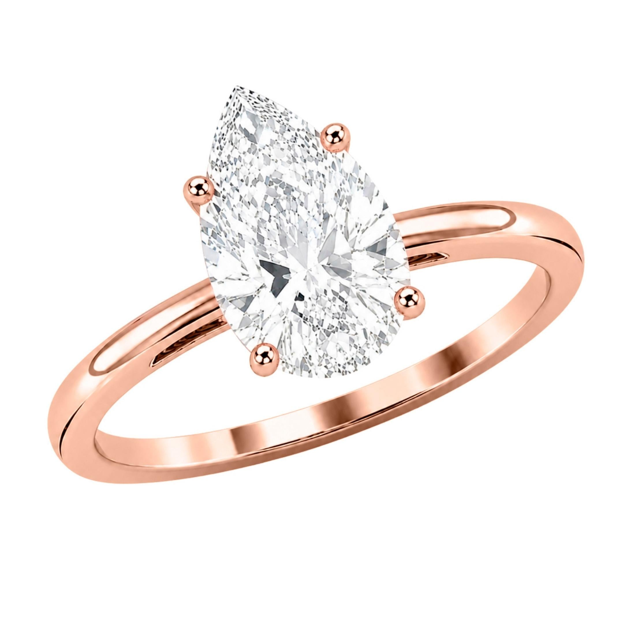 1.00-6.00 Carat T.W. Pear-cut IGI Certified Lab Grown Diamond (F/VS) 14K Gold Solitaire Ring - Assorted Colors, Sizes & Carat