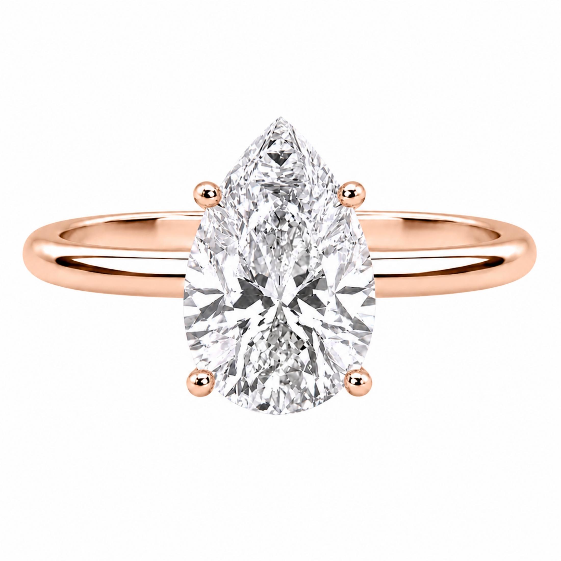 1.00-6.00 Carat T.W. Pear-cut IGI Certified Lab Grown Diamond (F/VS) 14K Gold Solitaire Ring - Assorted Colors, Sizes & Carat