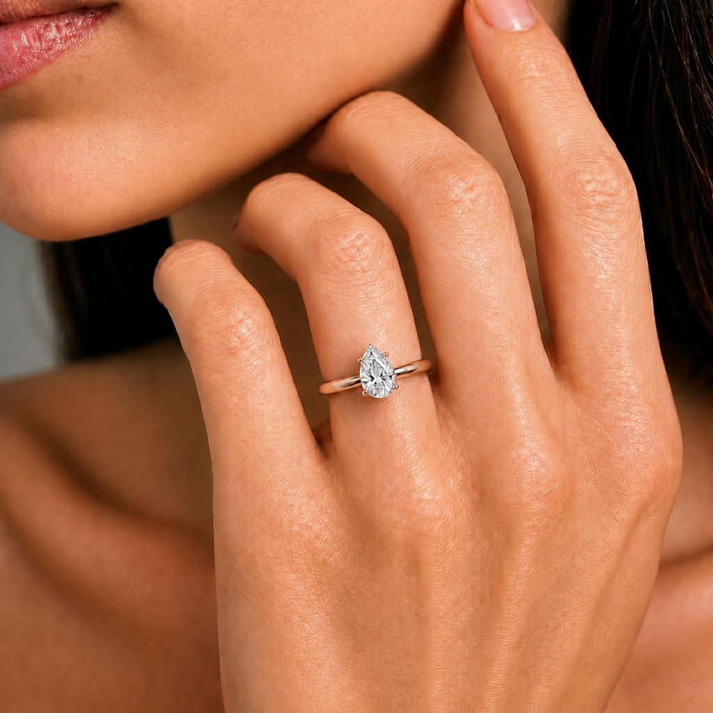 1.00-6.00 Carat T.W. Pear-cut IGI Certified Lab Grown Diamond (F/VS) 14K Gold Solitaire Ring - Assorted Colors, Sizes & Carat