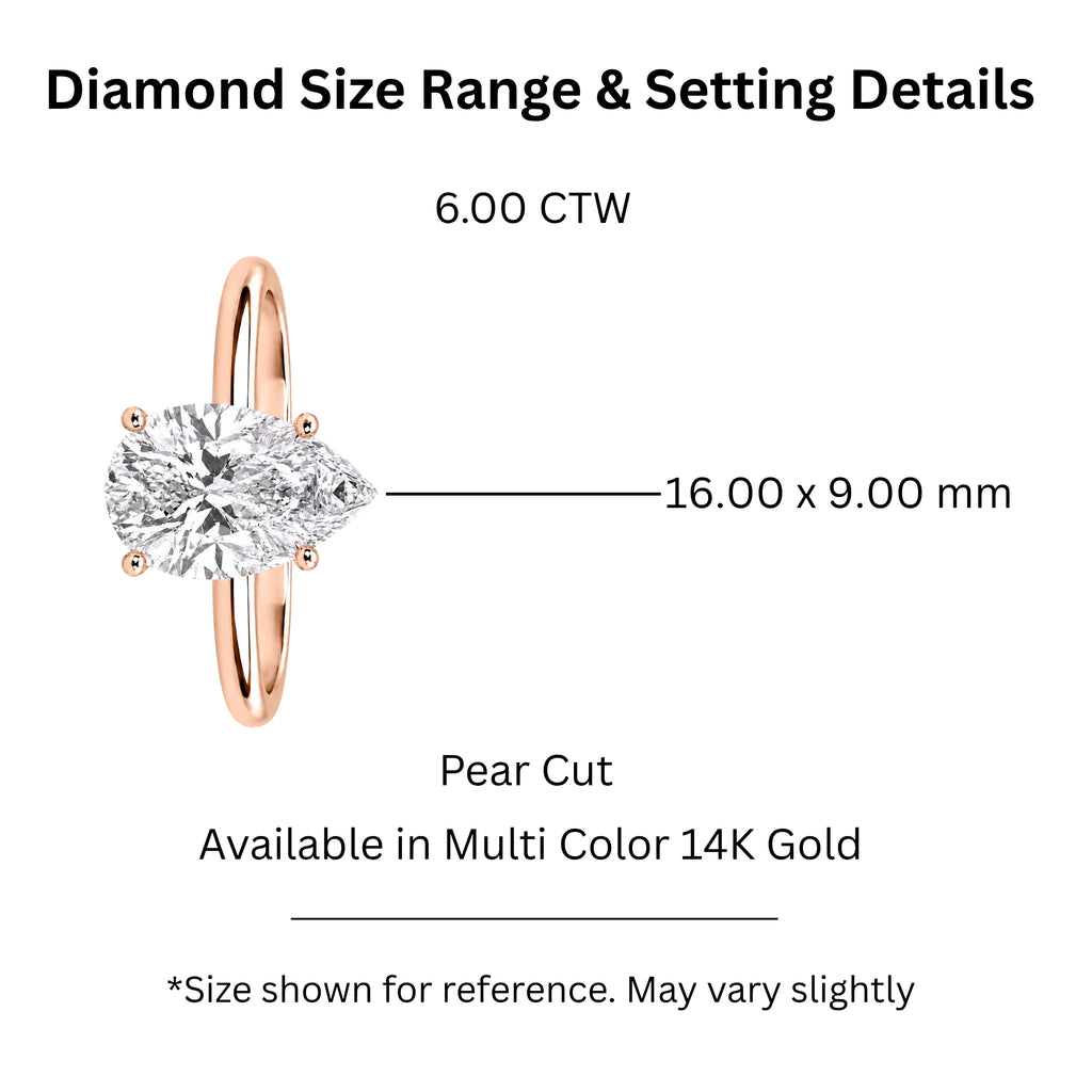 1.00-6.00 Carat T.W. Pear-cut IGI Certified Lab Grown Diamond (F/VS) 14K Gold Solitaire Ring - Assorted Colors, Sizes & Carat