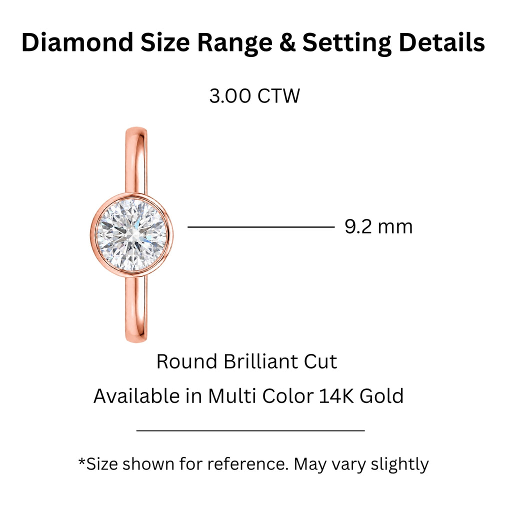 1.00-6.00 Carat T.W. Round-cut IGI Certified Lab Grown Diamond (F/VS+) 14K Gold Bezel Set Ring