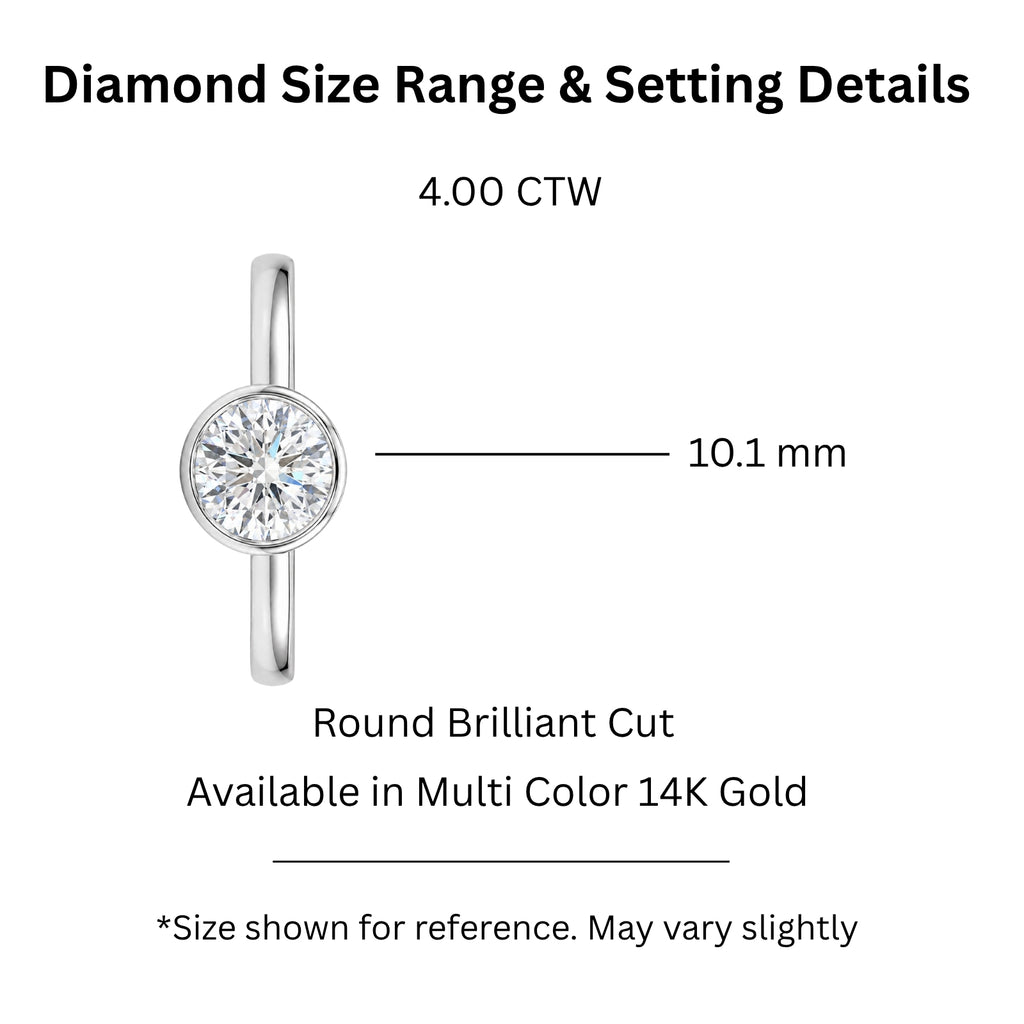1.00-6.00 Carat T.W. Round-cut IGI Certified Lab Grown Diamond (F/VS+) 14K Gold Bezel Set Ring