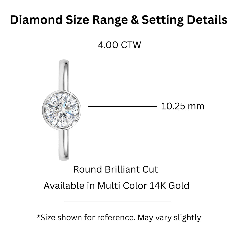 1.00-6.00 Carat T.W. Round-cut IGI Certified Lab Grown Diamond (F/VS+) 14K Gold Bezel Set Ring