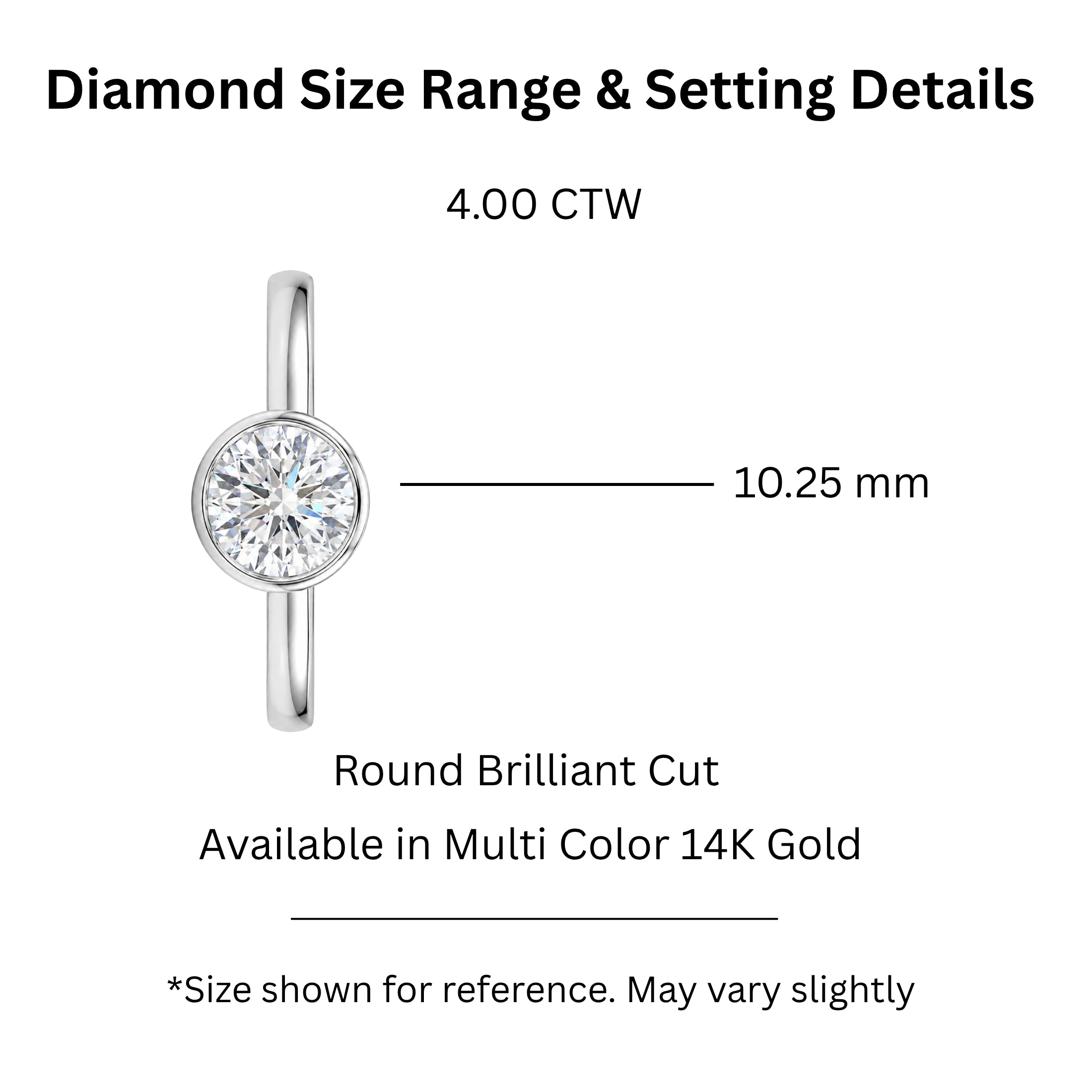 1.00-6.00 Carat T.W. Round-cut IGI Certified Lab Grown Diamond (F/VS+) 14K Gold Bezel Set Ring