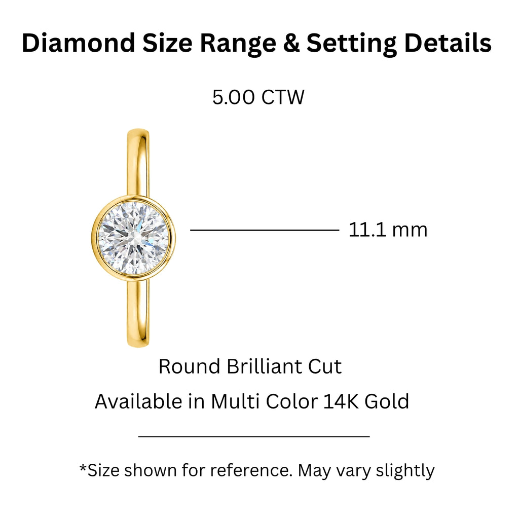 1.00-6.00 Carat T.W. Round-cut IGI Certified Lab Grown Diamond (F/VS+) 14K Gold Bezel Set Ring