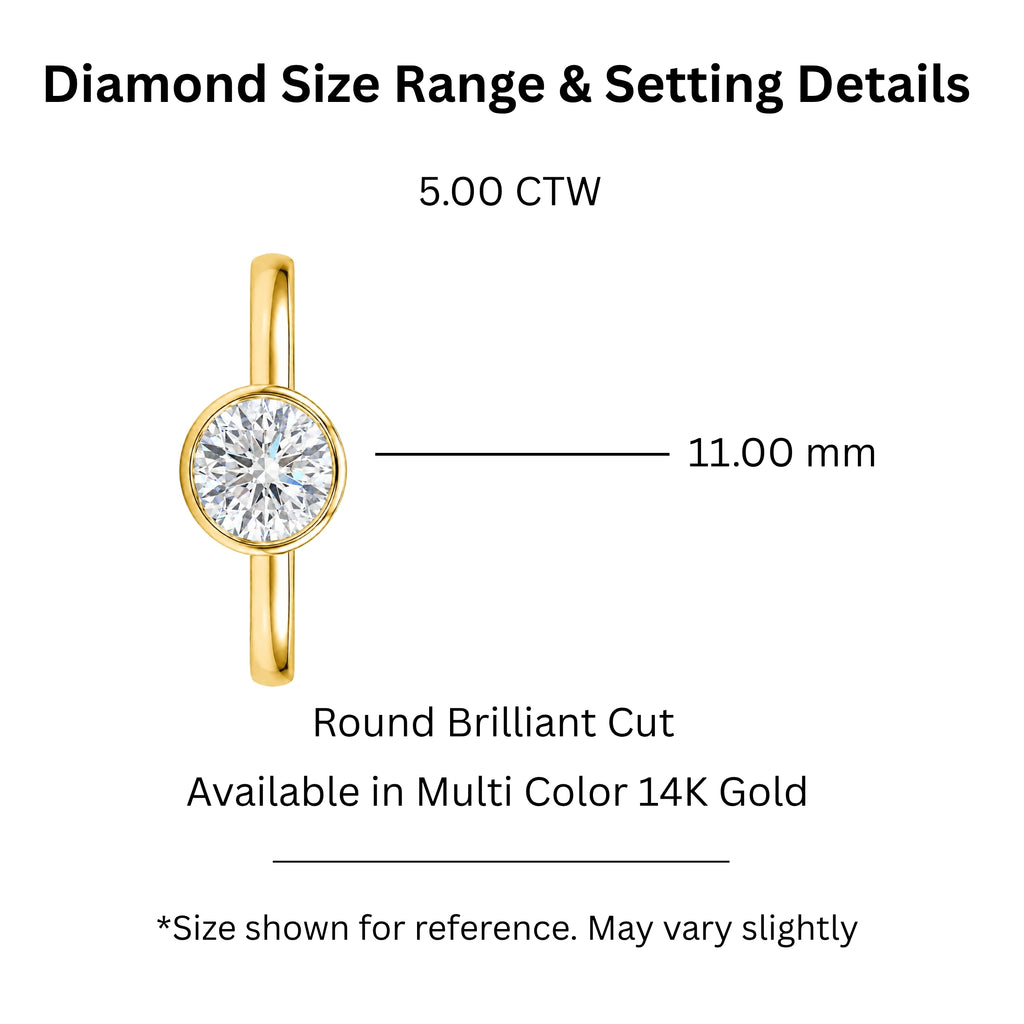 1.00-6.00 Carat T.W. Round-cut IGI Certified Lab Grown Diamond (F/VS+) 14K Gold Bezel Set Ring