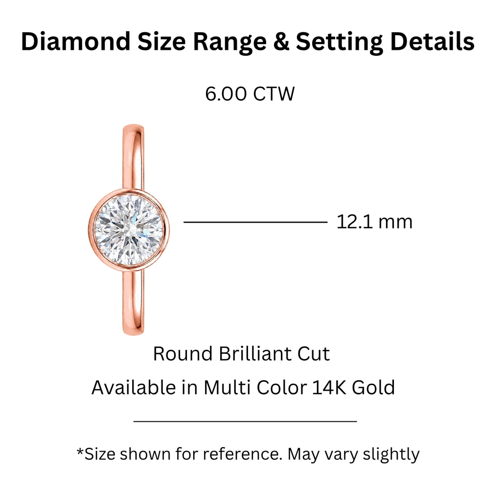 1.00-6.00 Carat T.W. Round-cut IGI Certified Lab Grown Diamond (F/VS+) 14K Gold Bezel Set Ring