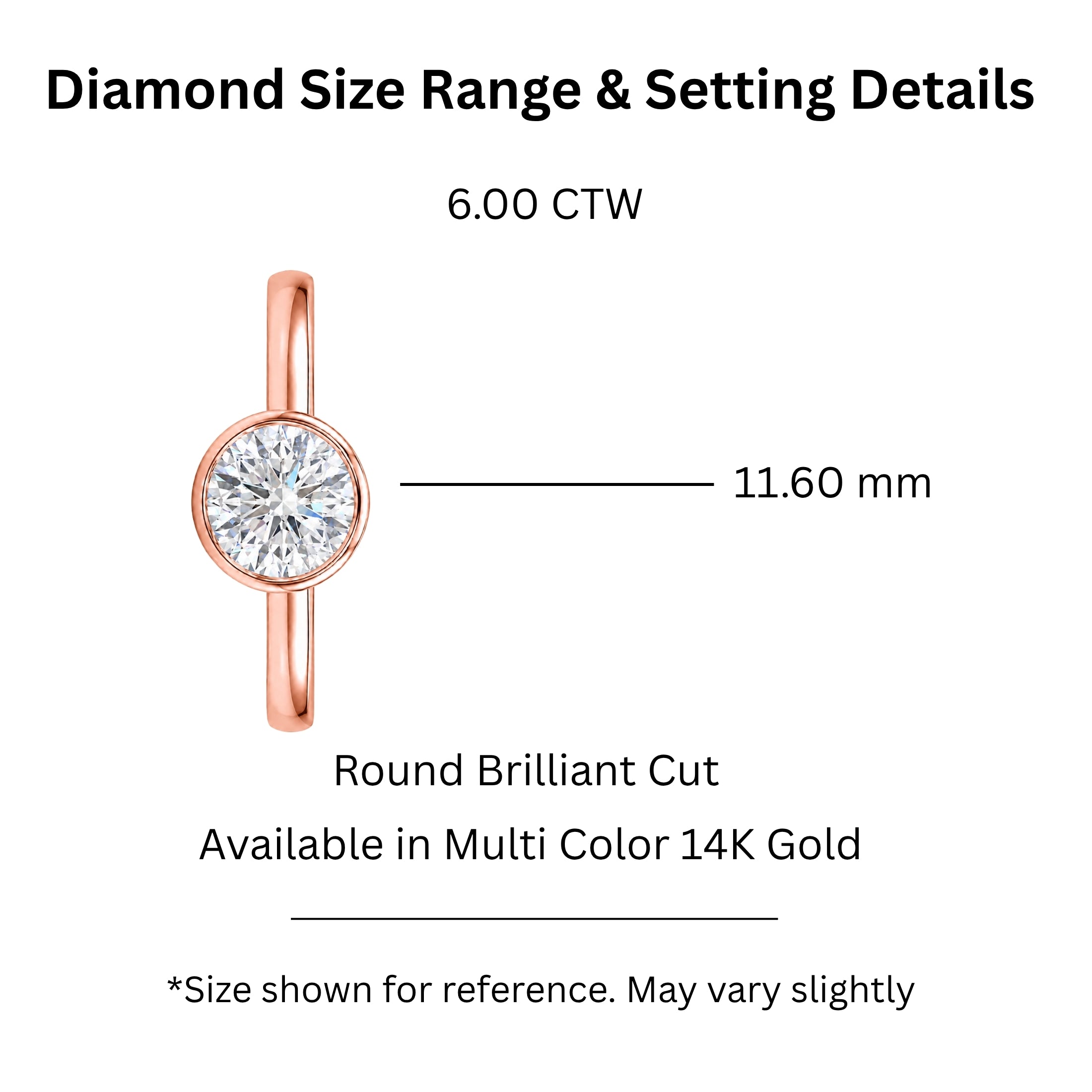 1.00-6.00 Carat T.W. Round-cut IGI Certified Lab Grown Diamond (F/VS+) 14K Gold Bezel Set Ring
