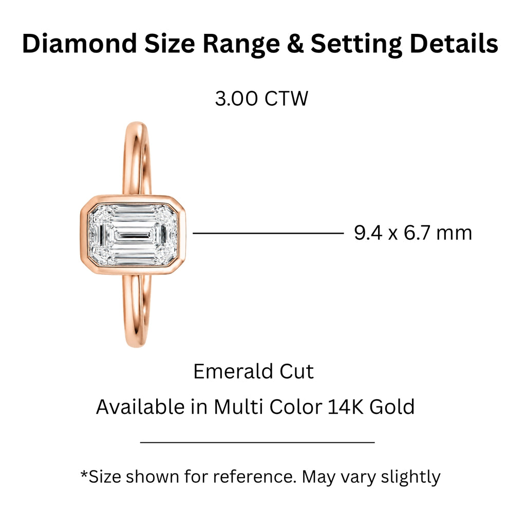1.00-6.00 Carat T.W. Emerald-cut IGI Certified Lab Grown Diamond (F/VS+) 14K Gold Bezel Set Ring