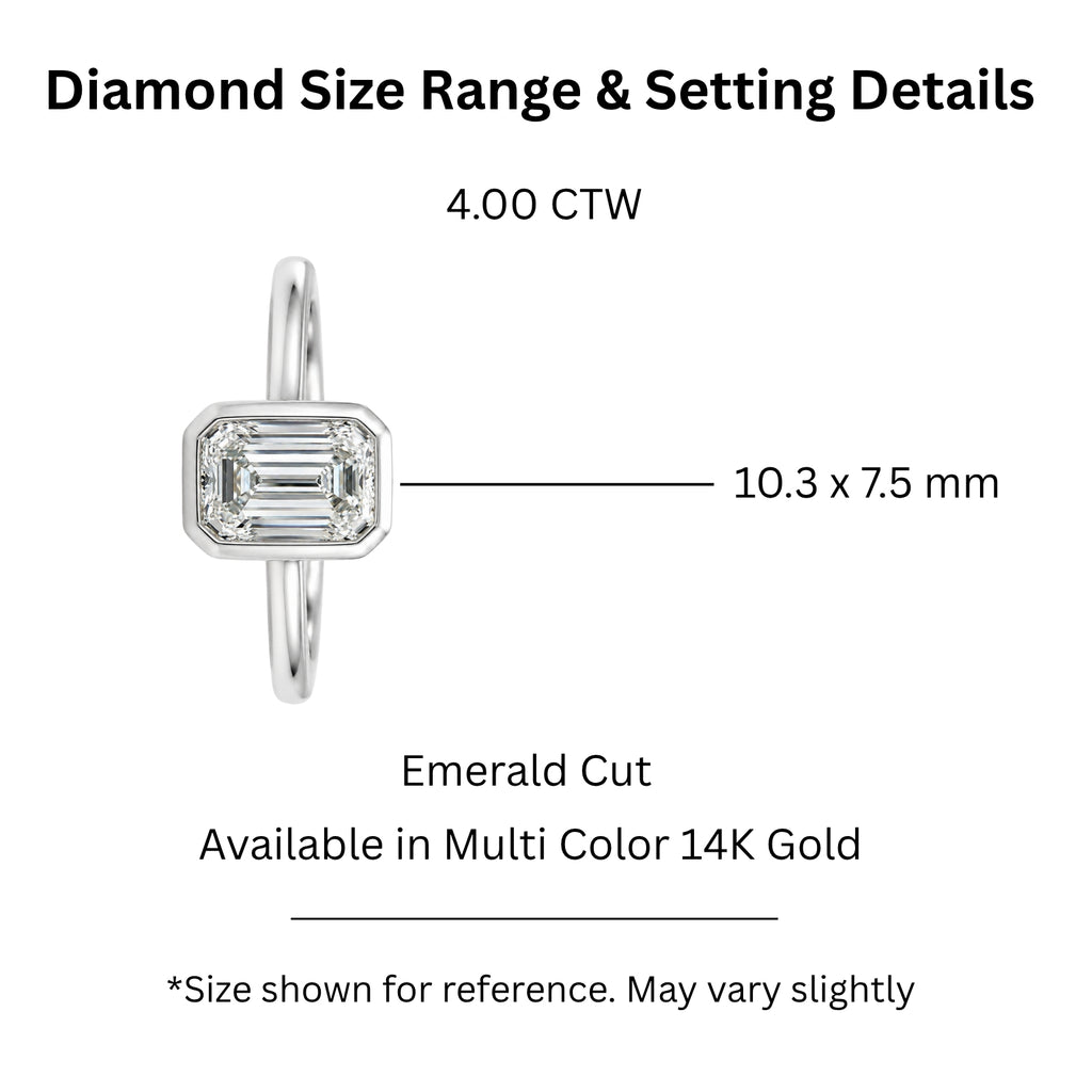 1.00-6.00 Carat T.W. Emerald-cut IGI Certified Lab Grown Diamond (F/VS+) 14K Gold Bezel Set Ring