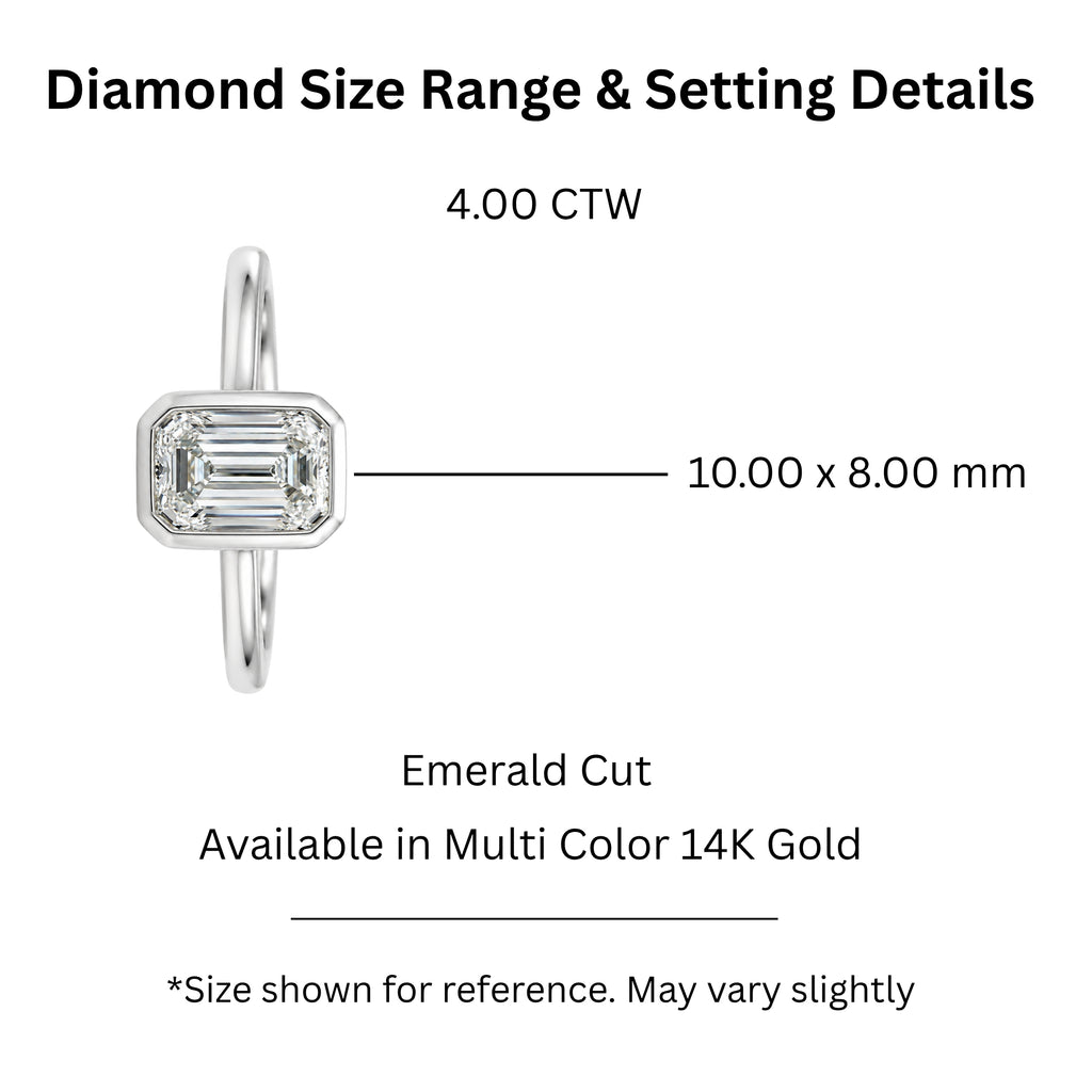 1.00-6.00 Carat T.W. Emerald-cut IGI Certified Lab Grown Diamond (F/VS+) 14K Gold Bezel Set Ring