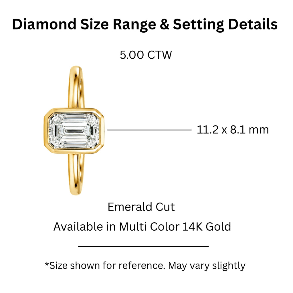 1.00-6.00 Carat T.W. Emerald-cut IGI Certified Lab Grown Diamond (F/VS+) 14K Gold Bezel Set Ring