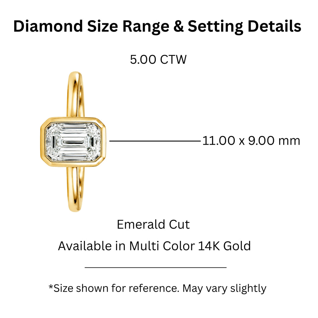 1.00-6.00 Carat T.W. Emerald-cut IGI Certified Lab Grown Diamond (F/VS+) 14K Gold Bezel Set Ring