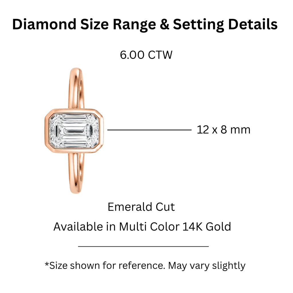 1.00-6.00 Carat T.W. Emerald-cut IGI Certified Lab Grown Diamond (F/VS+) 14K Gold Bezel Set Ring
