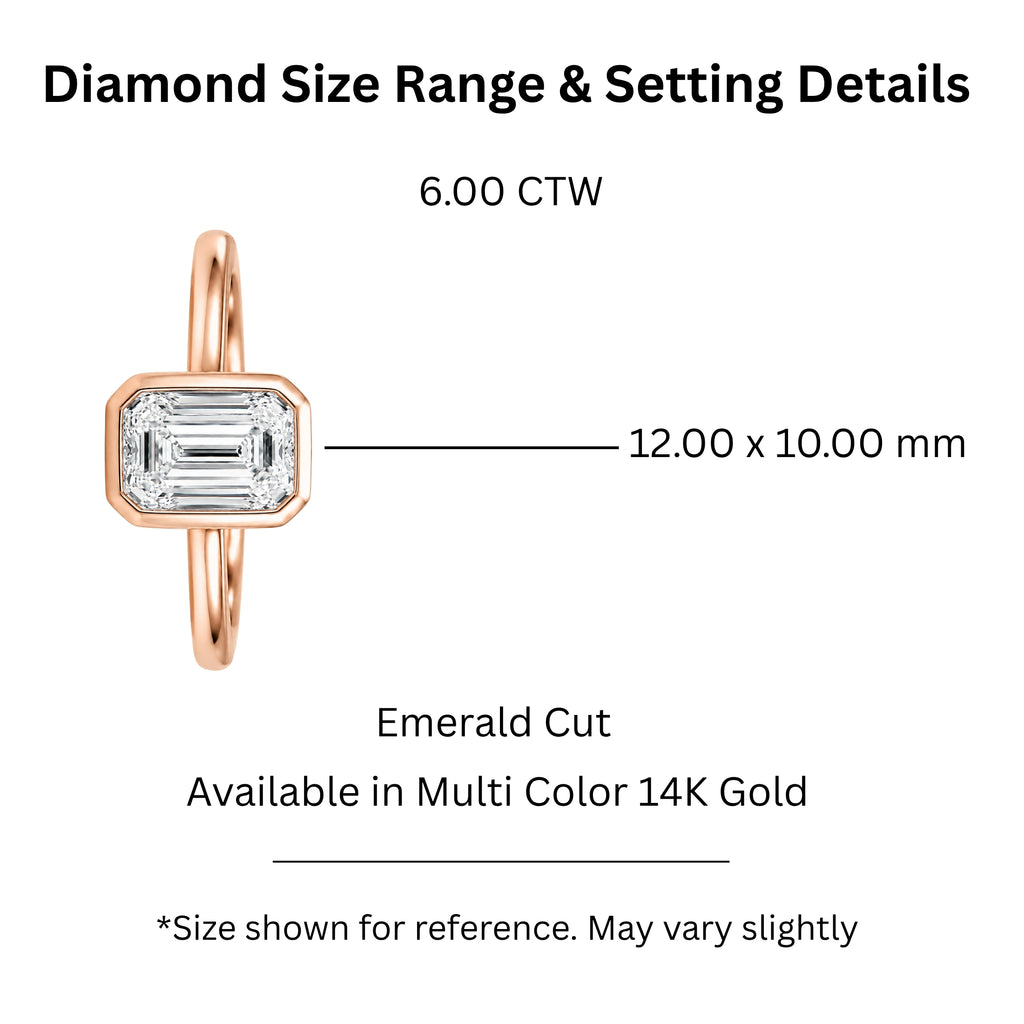 1.00-6.00 Carat T.W. Emerald-cut IGI Certified Lab Grown Diamond (F/VS+) 14K Gold Bezel Set Ring