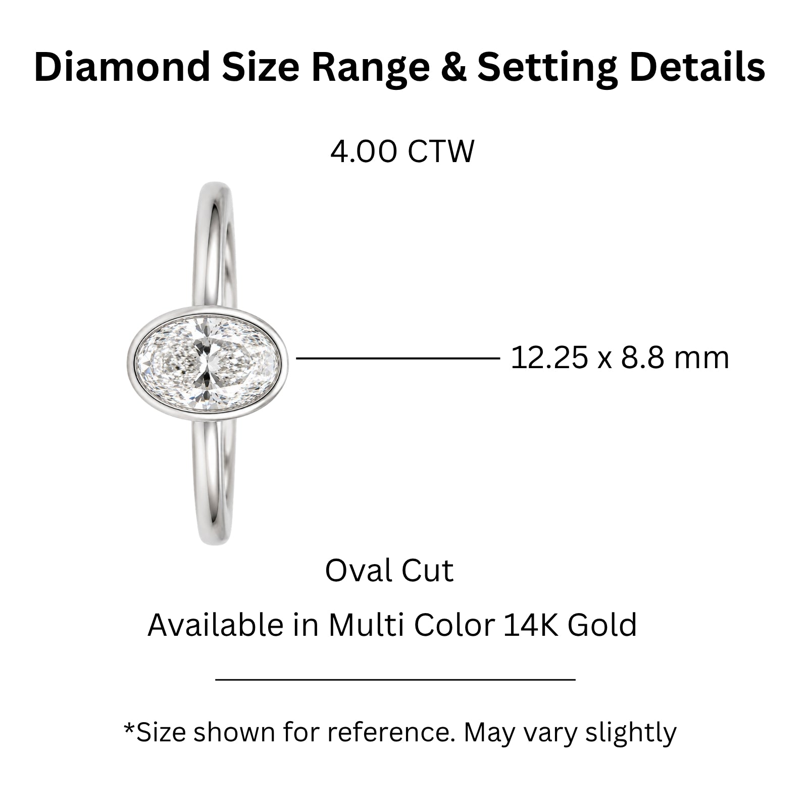 1.00-6.00 Carat T.W. Oval-cut IGI Certified Lab Grown Diamond (F/VS+) 14K Gold Bezel Set Ring