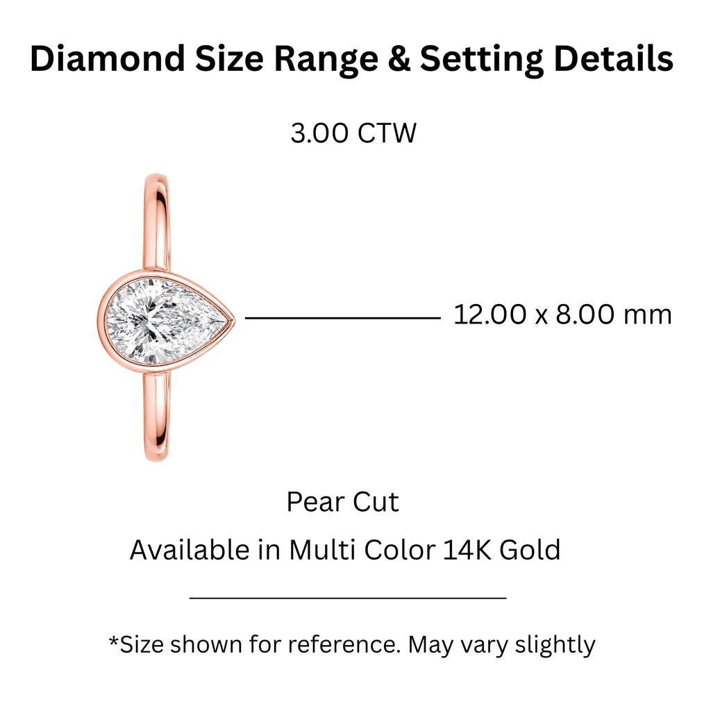 1.00-6.00 Carat T.W. Pear-cut IGI Certified Lab Grown Diamond (F/VS+) 14K Gold Bezel Set Ring