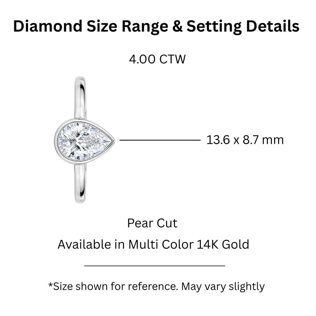 1.00-6.00 Carat T.W. Pear-cut IGI Certified Lab Grown Diamond (F/VS+) 14K Gold Bezel Set Ring