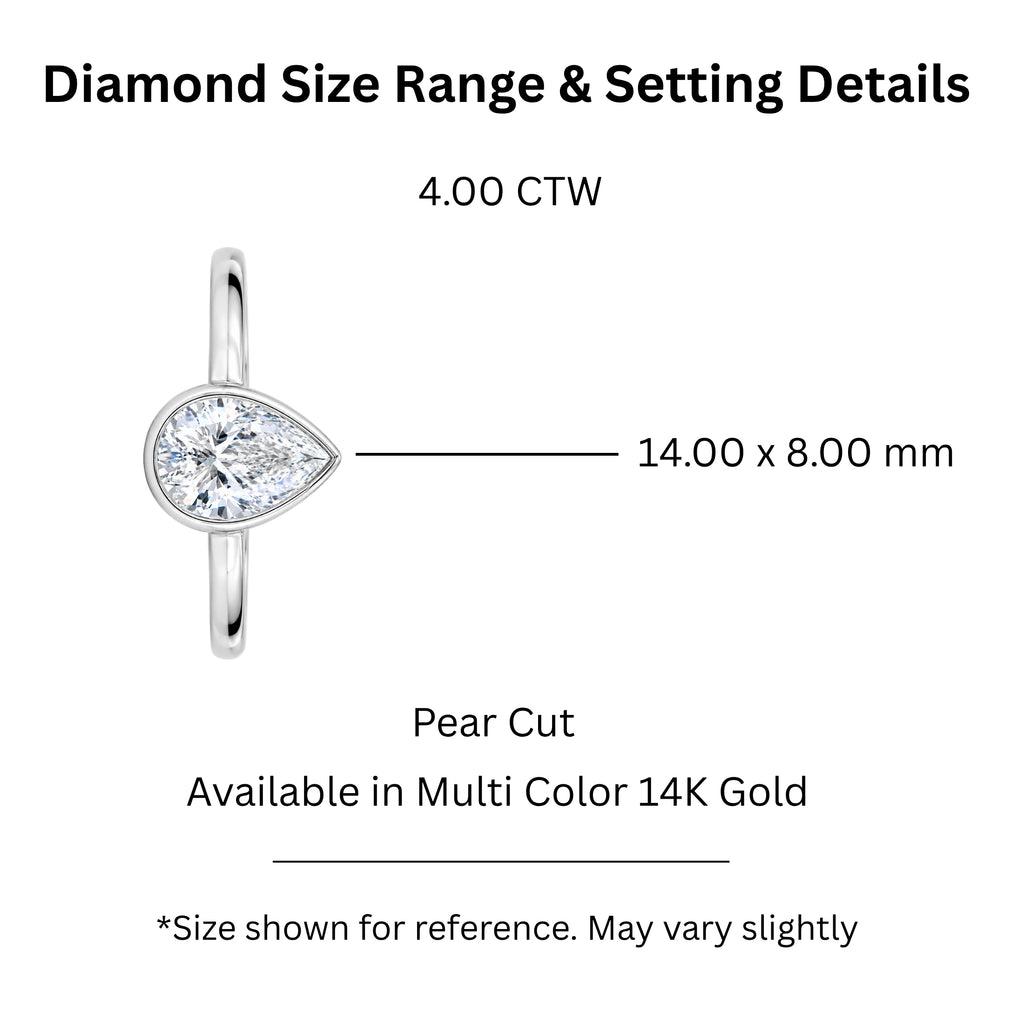 1.00-6.00 Carat T.W. Pear-cut IGI Certified Lab Grown Diamond (F/VS+) 14K Gold Bezel Set Ring