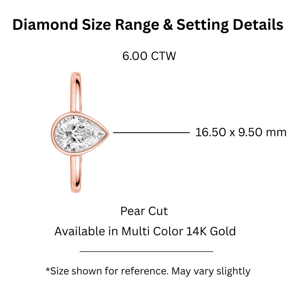1.00-6.00 Carat T.W. Pear-cut IGI Certified Lab Grown Diamond (F/VS+) 14K Gold Bezel Set Ring