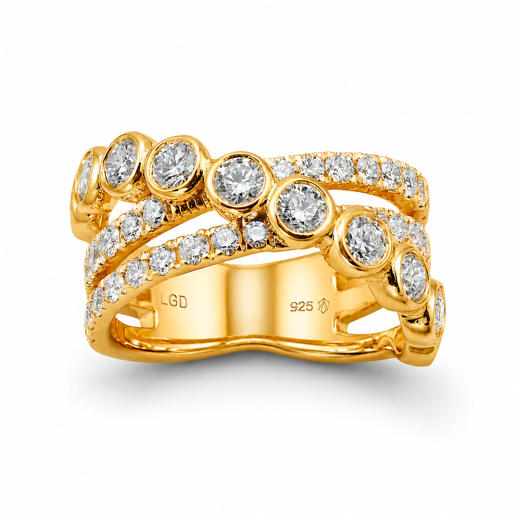 Diamonair Lab Grown Diamond (F/VS+) 3.00 carat Round cut Sterling Silver Statement Ring - Sterling Silver | Gold over Silver