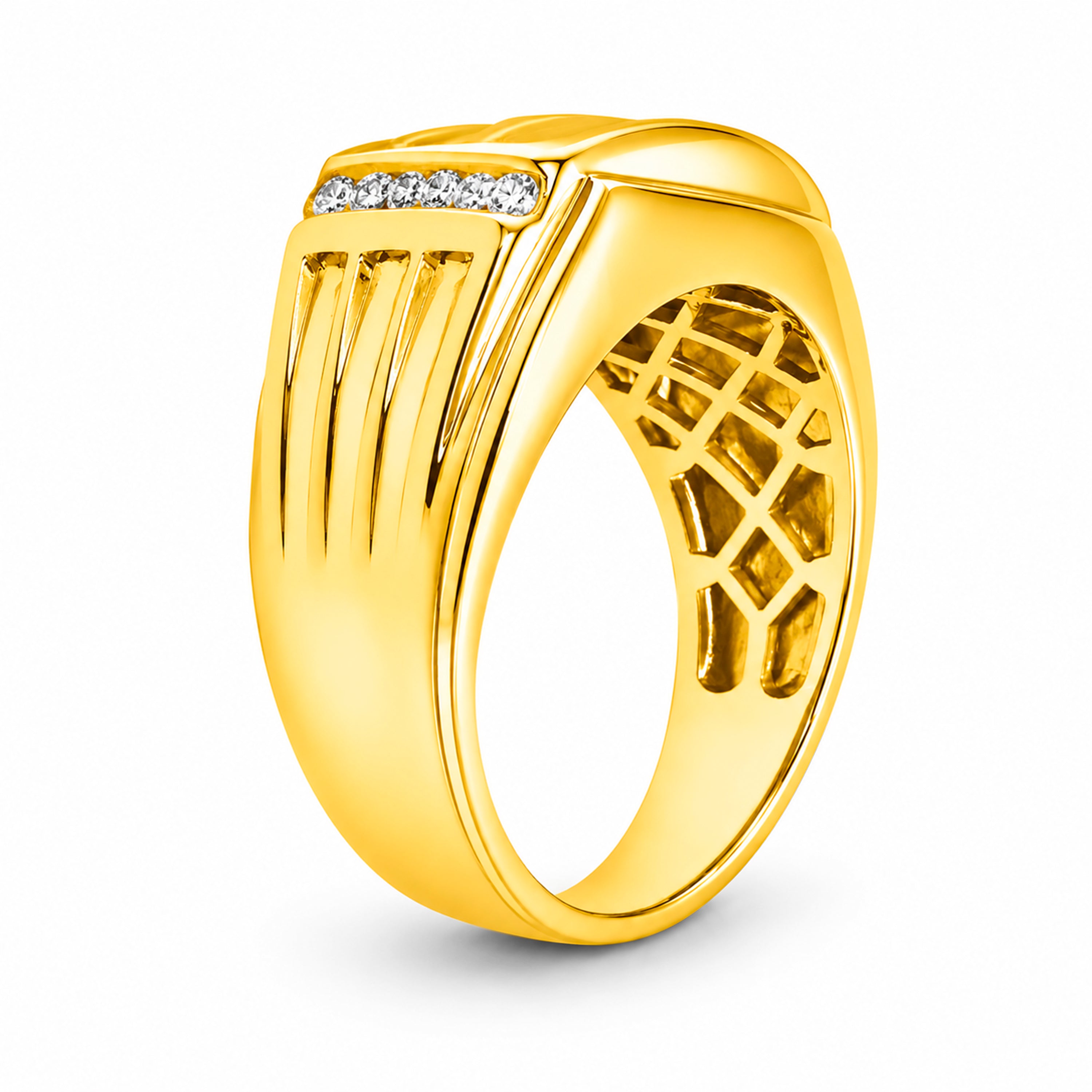 Diamonair Lab Grown Diamond (F/VS+) 1.00 carat Round cut Sterling Silver Men's Ring - Sterling Silver | Gold over Silver