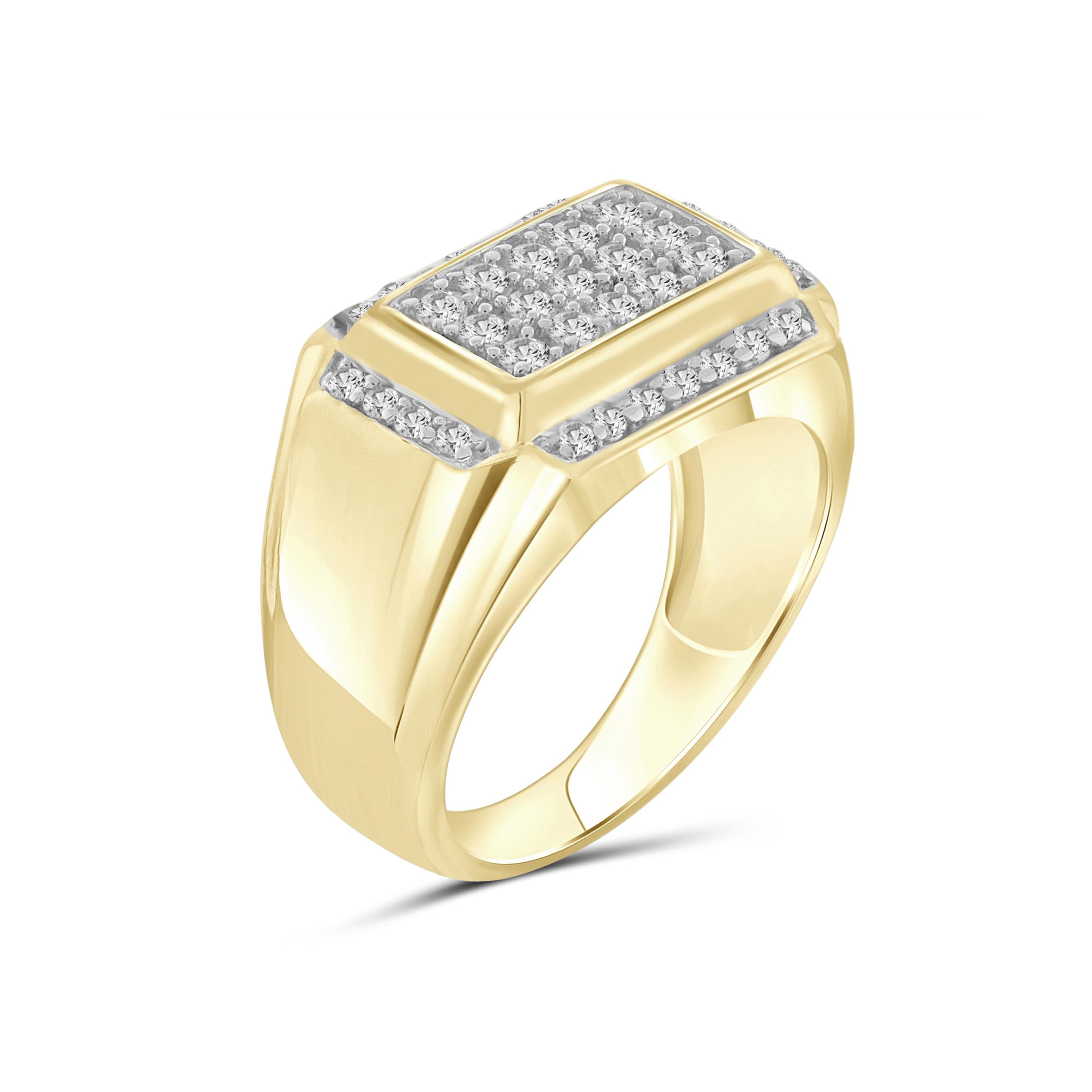 Diamonair Lab Grown Diamond (F/VS+) 1.00 carat Round cut Sterling Silver Men's Ring - Sterling Silver | Gold over Silver