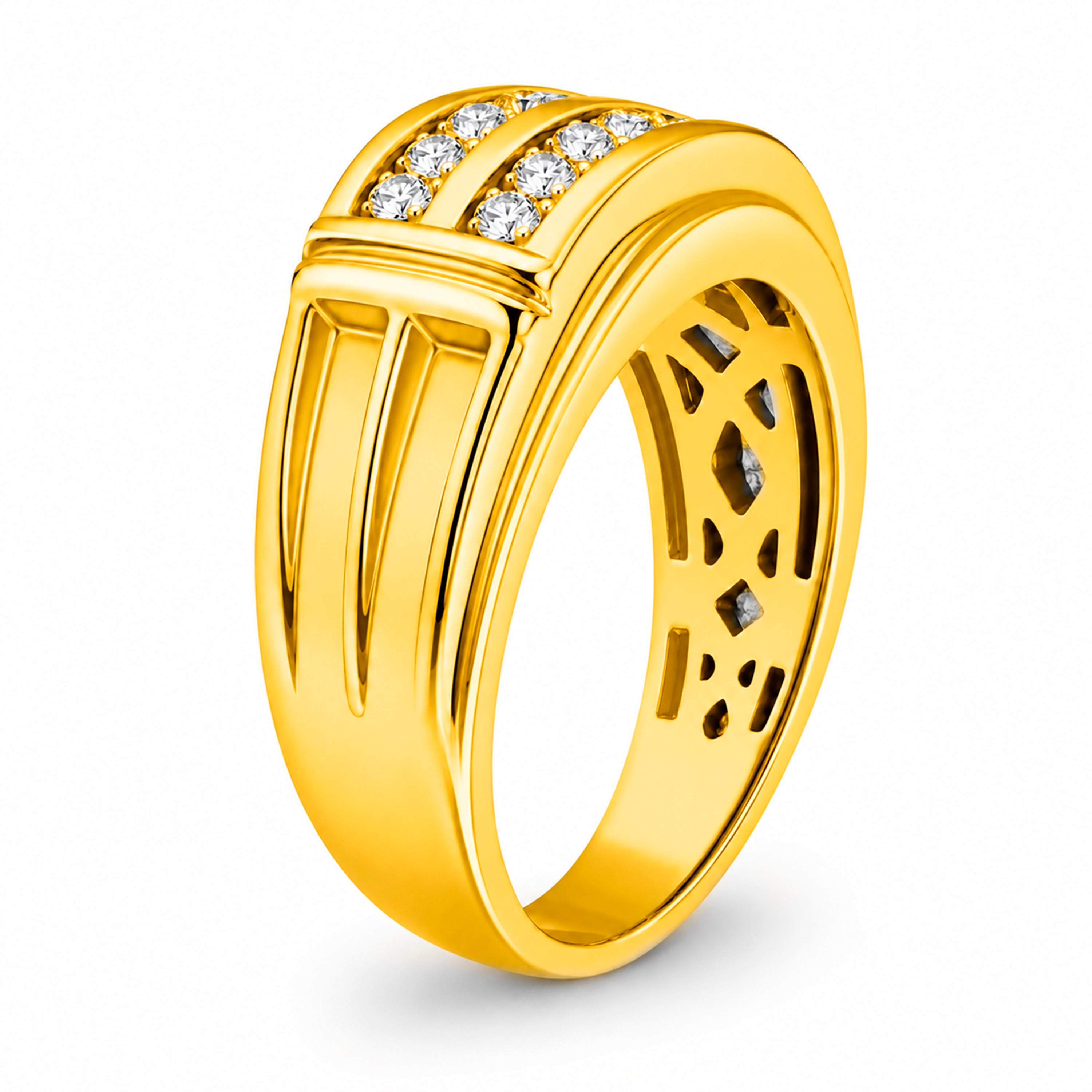 Diamonair Lab Grown Diamond (F/VS+) 1.00 carat Round cut Sterling Silver Men's Ring - Sterling Silver | Gold over Silver