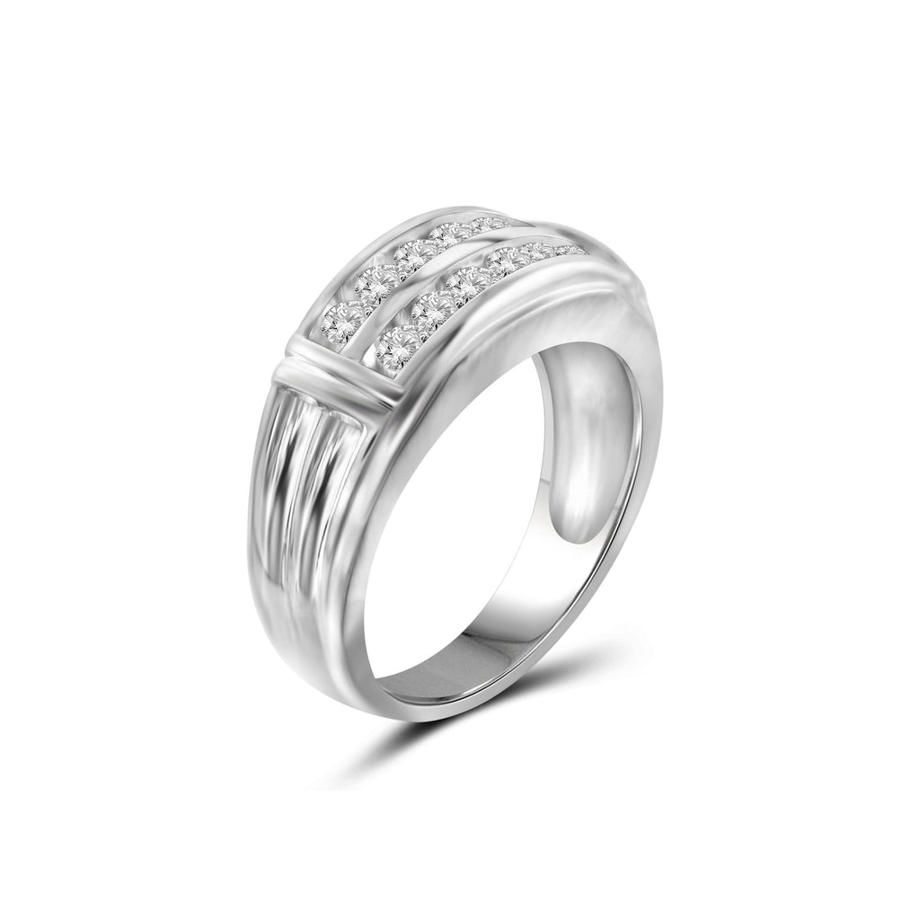Diamonair Lab Grown Diamond (F/VS+) 1.00 carat Round cut Sterling Silver Men's Ring - Sterling Silver | Gold over Silver
