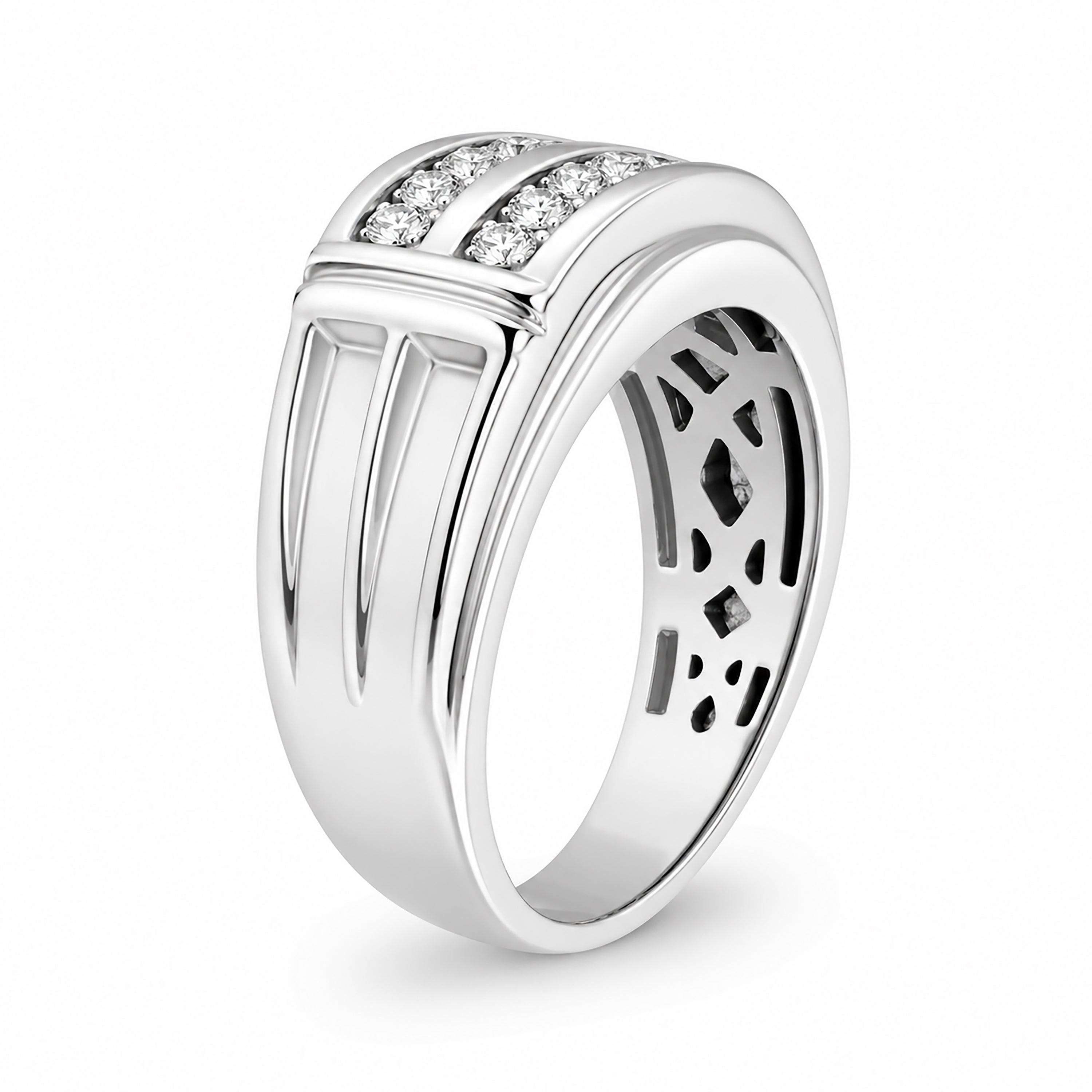 Diamonair Lab Grown Diamond (F/VS+) 1.00 carat Round cut Sterling Silver Men's Ring - Sterling Silver | Gold over Silver