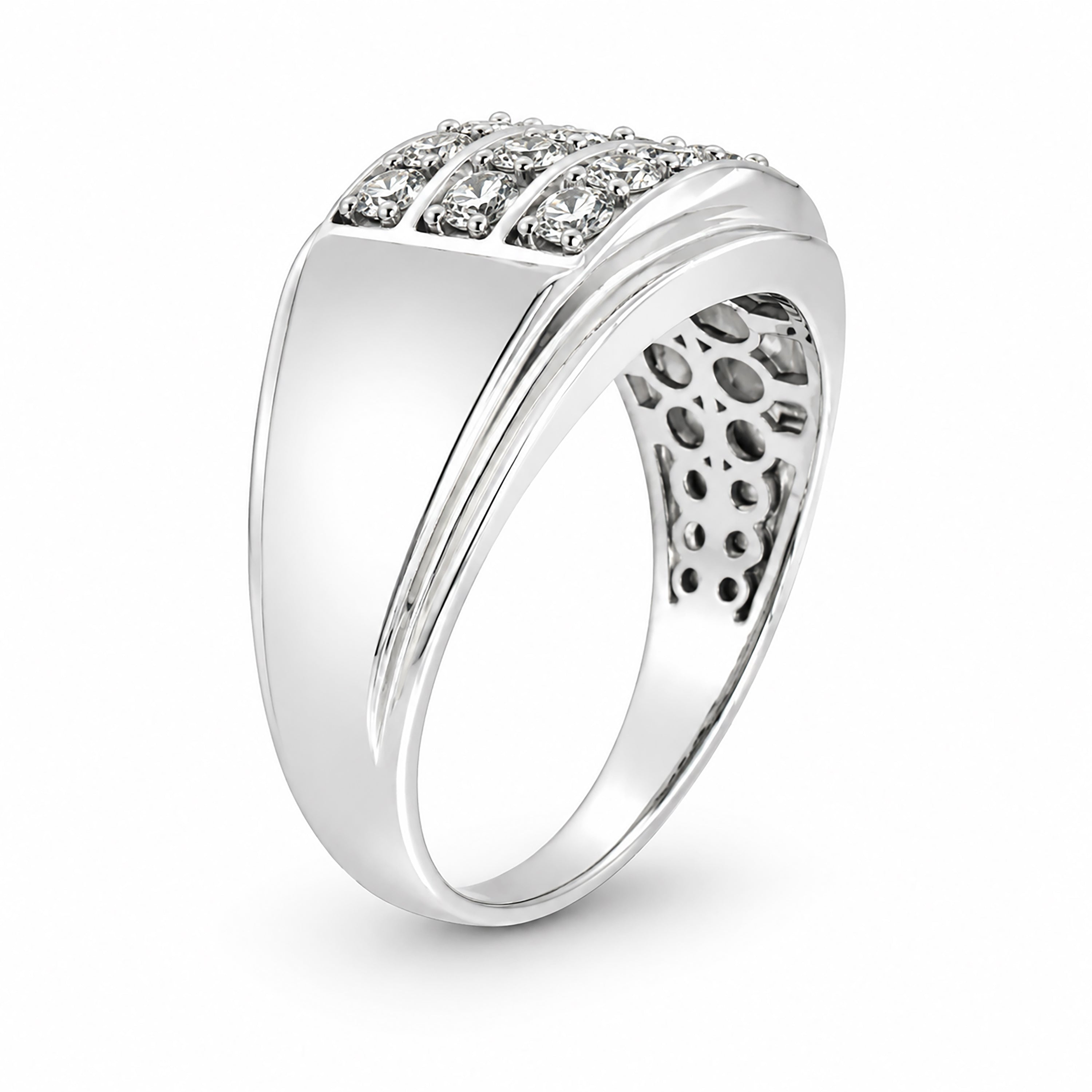 Diamonair Lab Grown Diamond (F/VS+) 1.00 carat Round cut Sterling Silver Men's Ring - Sterling Silver | Gold over Silver