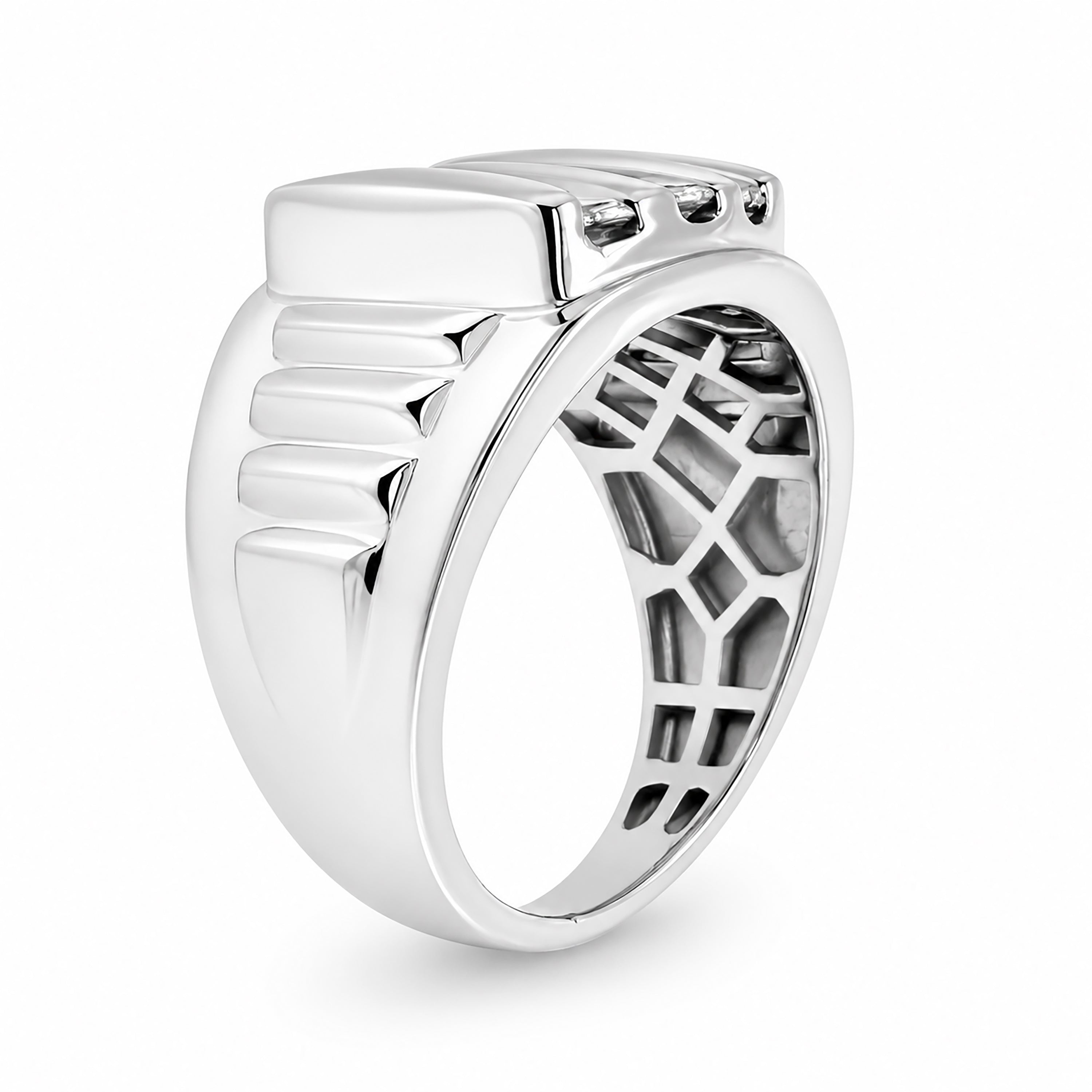 Diamonair Lab Grown Diamond (F/VS+) 1.00 carat Round cut Sterling Silver Men's Ring - Sterling Silver | Gold over Silver