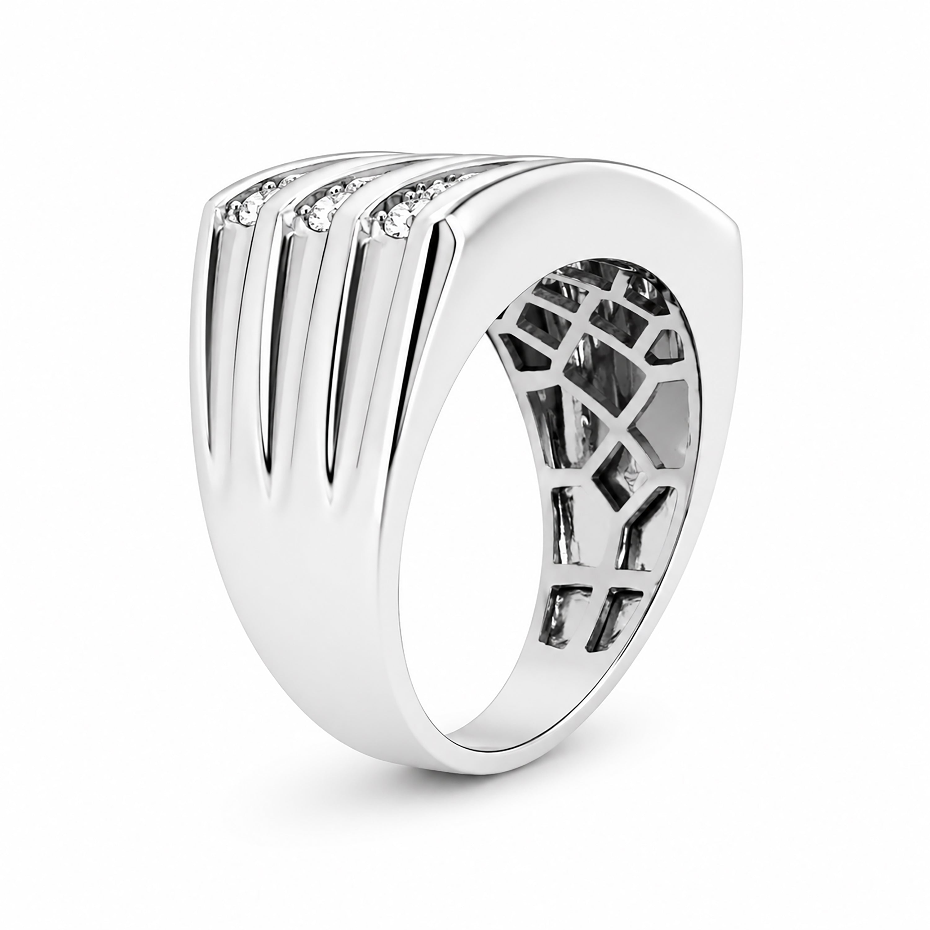 Diamonair Lab Grown Diamond (F/VS+) 1.00 carat Round cut Sterling Silver Men's Ring - Sterling Silver | Gold over Silver