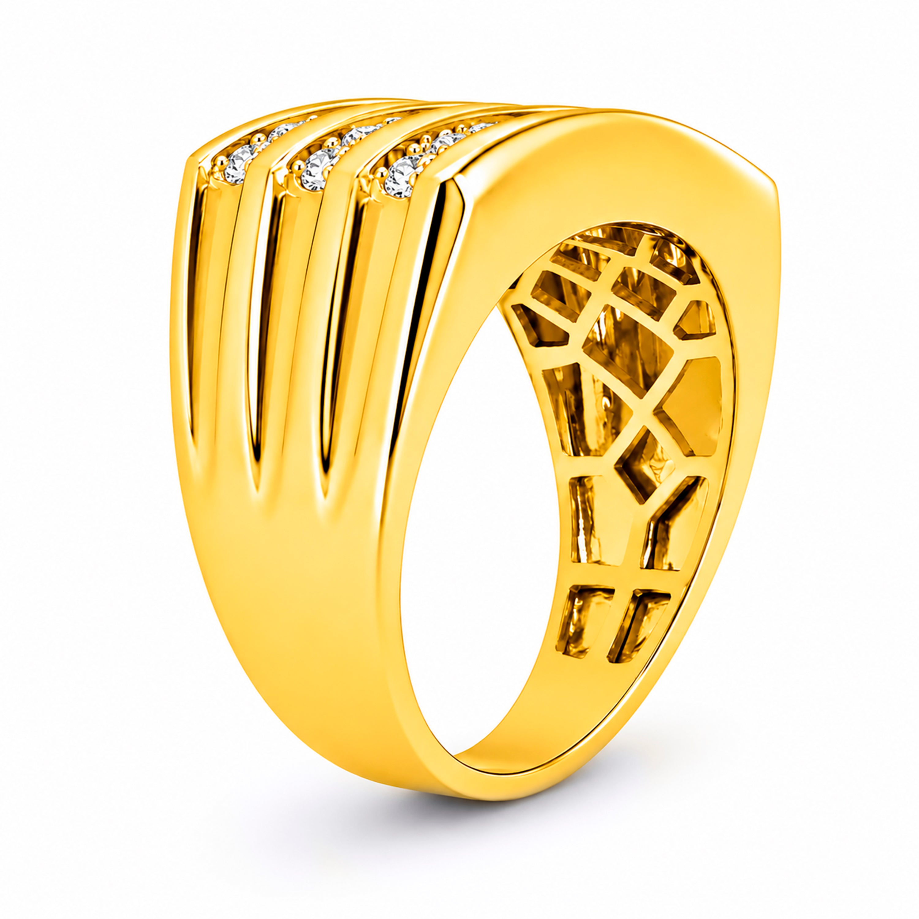 Diamonair Lab Grown Diamond (F/VS+) 1.00 carat Round cut Sterling Silver Men's Ring - Sterling Silver | Gold over Silver