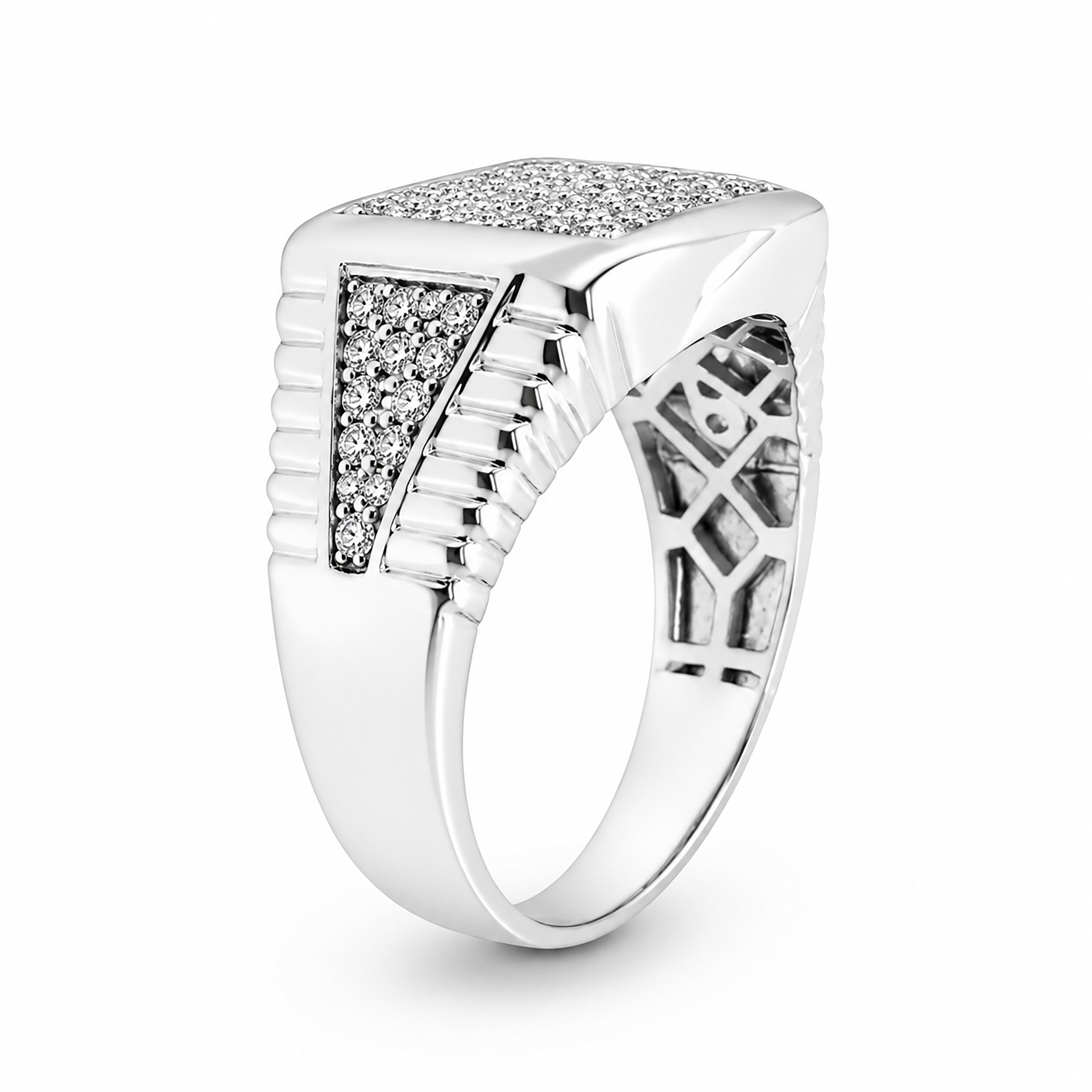 Diamonair Lab Grown Diamond (F/VS+) 1.00 carat Round cut Sterling Silver Men's Ring - Sterling Silver | Gold over Silver