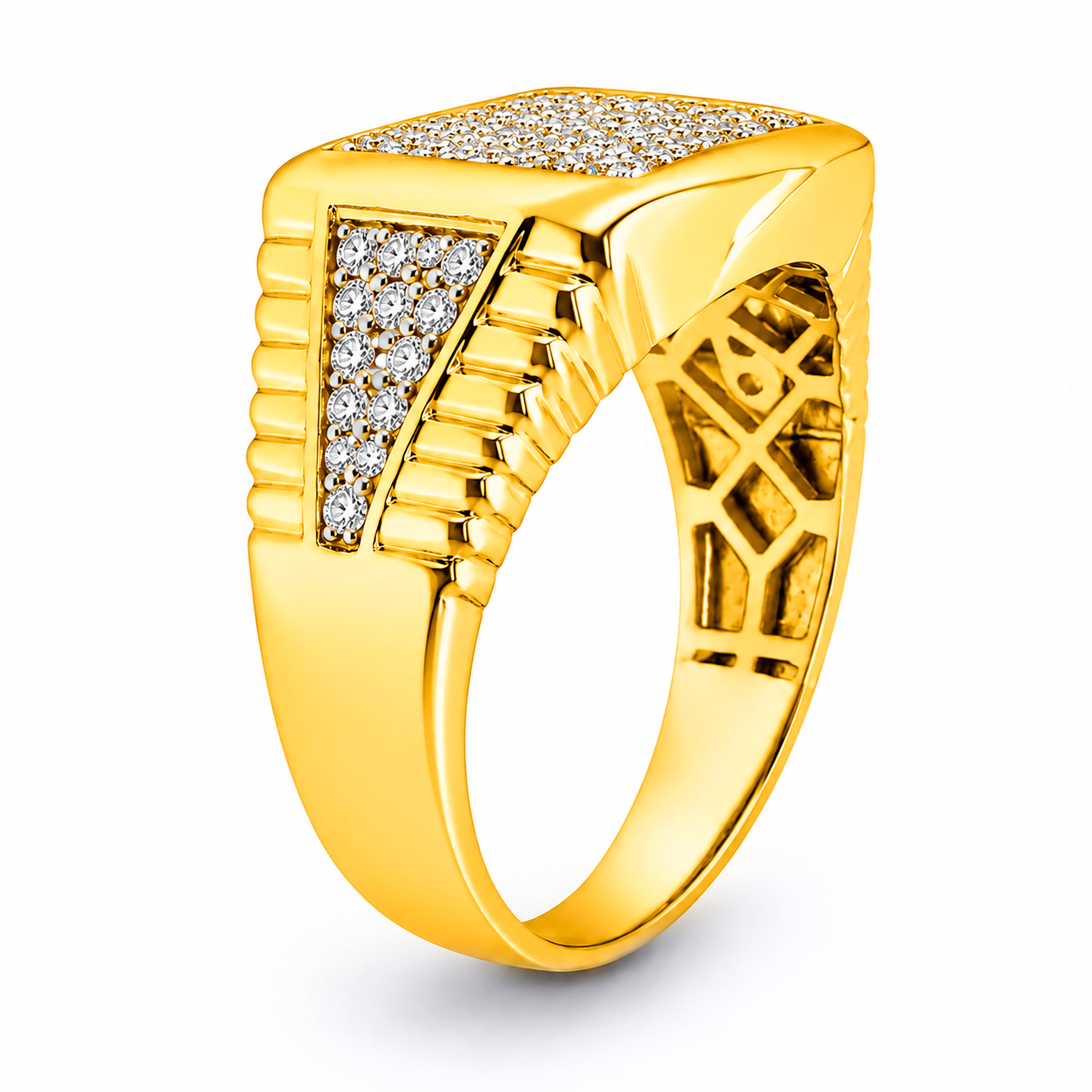 Diamonair Lab Grown Diamond (F/VS+) 1.00 carat Round cut Sterling Silver Men's Ring - Sterling Silver | Gold over Silver
